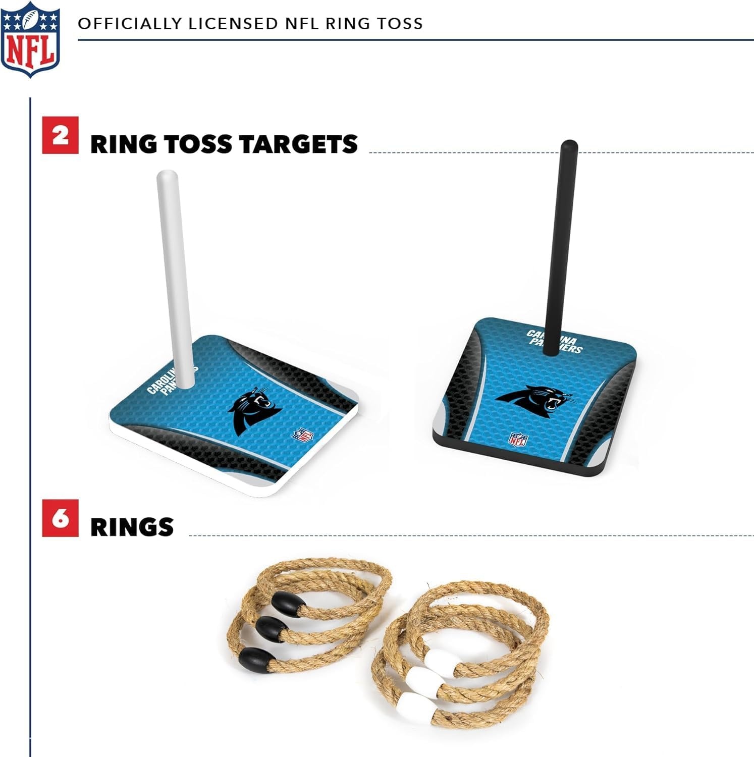 Solid Wood NFL Quoits Set with Direct Print HD Team Graphics – Tailgate Ring Toss Game – Great Gift for Any Football Fan  Ring Toss Family Outdoor Games for The Beach(Carolina Panthers)