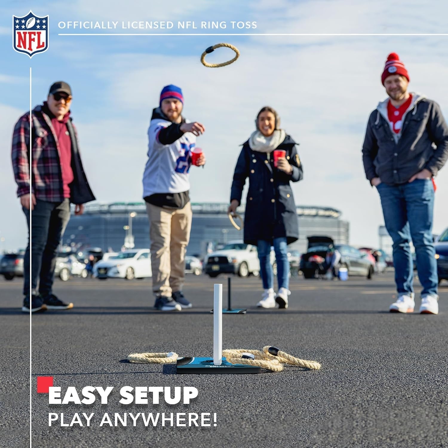 Solid Wood NFL Quoits Set with Direct Print HD Team Graphics – Tailgate Ring Toss Game – Great Gift for Any Football Fan  Ring Toss Family Outdoor Games for The Beach(Carolina Panthers)