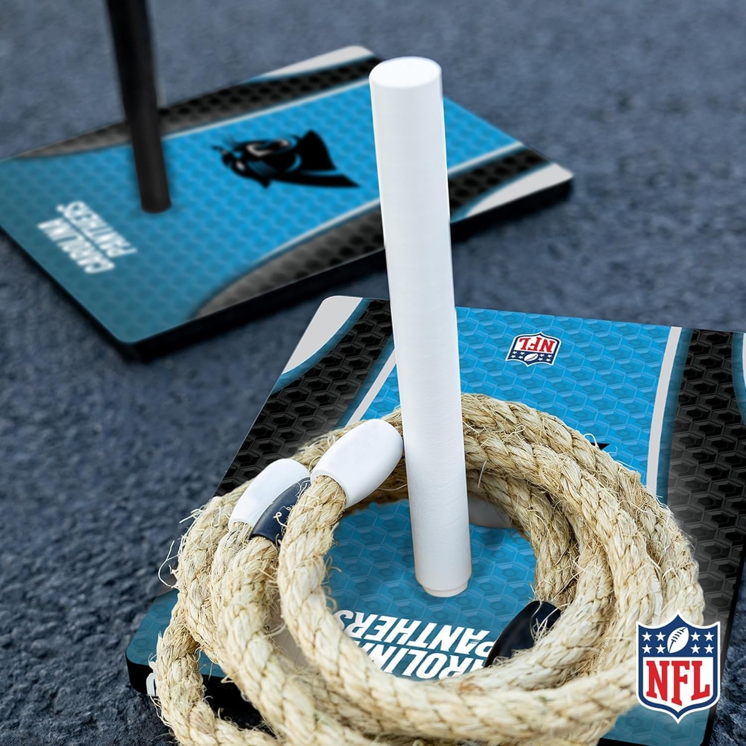 Solid Wood NFL Quoits Set with Direct Print HD Team Graphics – Tailgate Ring Toss Game – Great Gift for Any Football Fan  Ring Toss Family Outdoor Games for The Beach(Carolina Panthers)