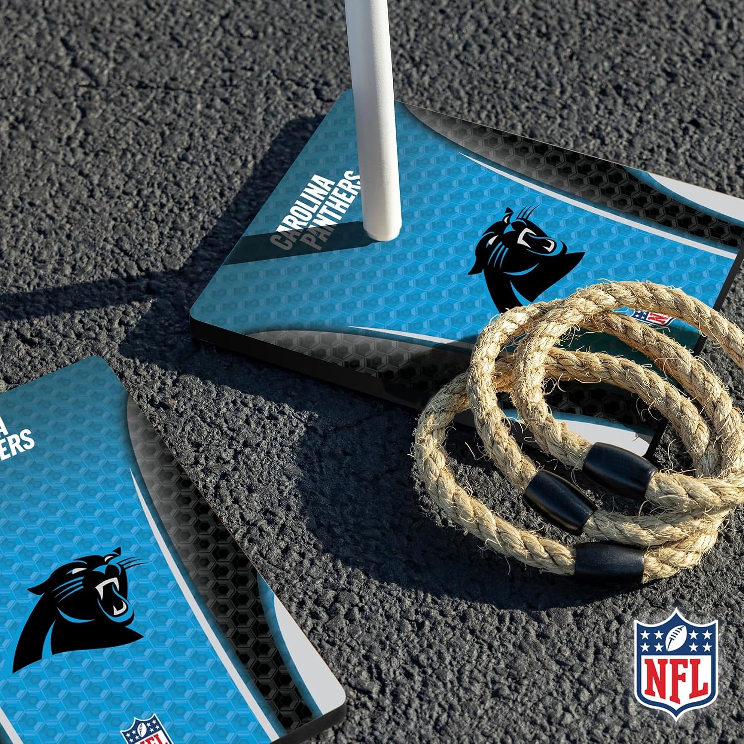 Solid Wood NFL Quoits Set with Direct Print HD Team Graphics – Tailgate Ring Toss Game – Great Gift for Any Football Fan  Ring Toss Family Outdoor Games for The Beach(Carolina Panthers)