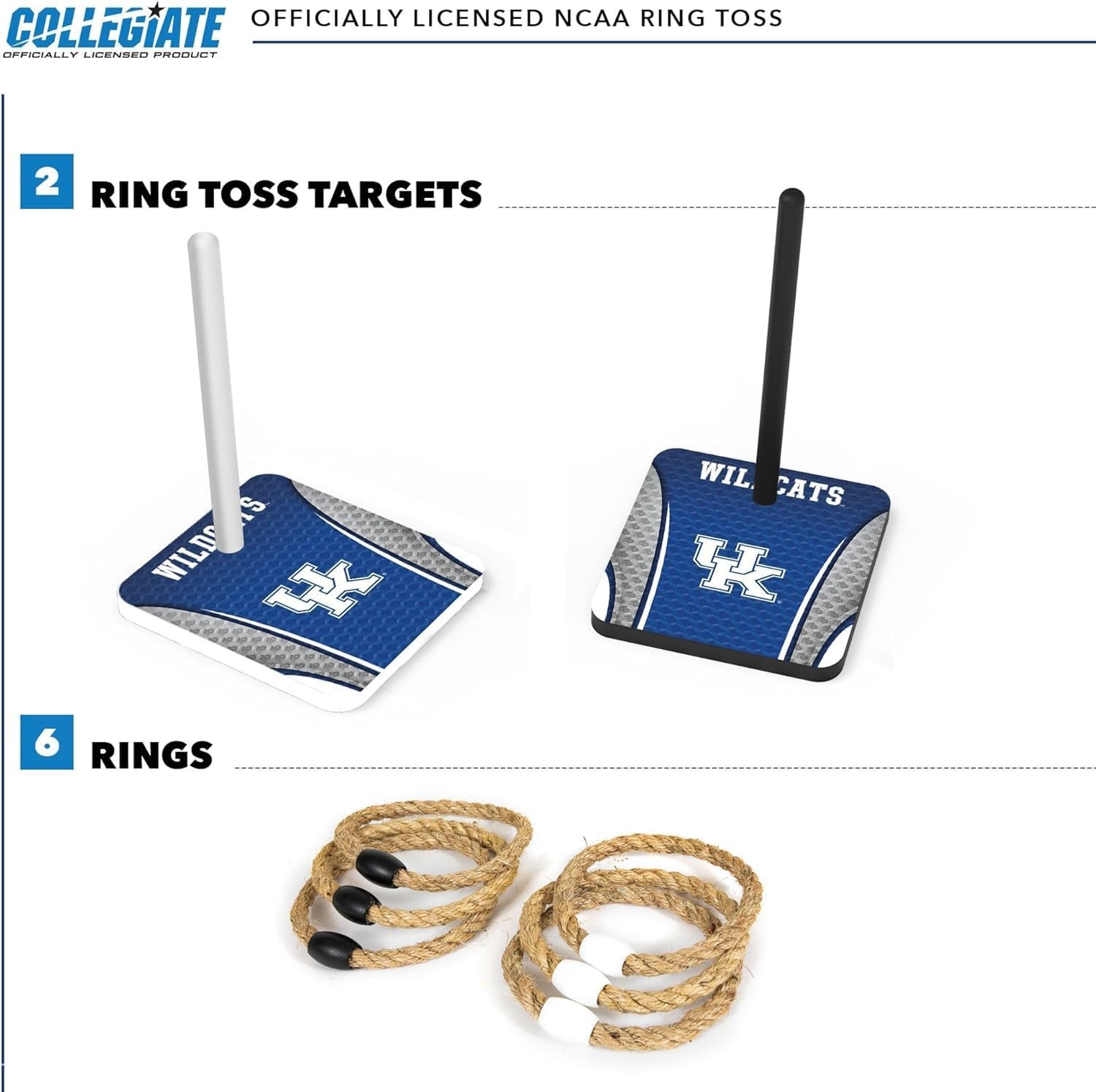 Wild Sports Solid Wood College Quoits Set with Direct Print HD Team Graphics – Tailgate Ring Toss Game – Great Gift for Any NCAA Fan  Ring Toss Outdoor Games for The Beach(Kentucky Wildcats)