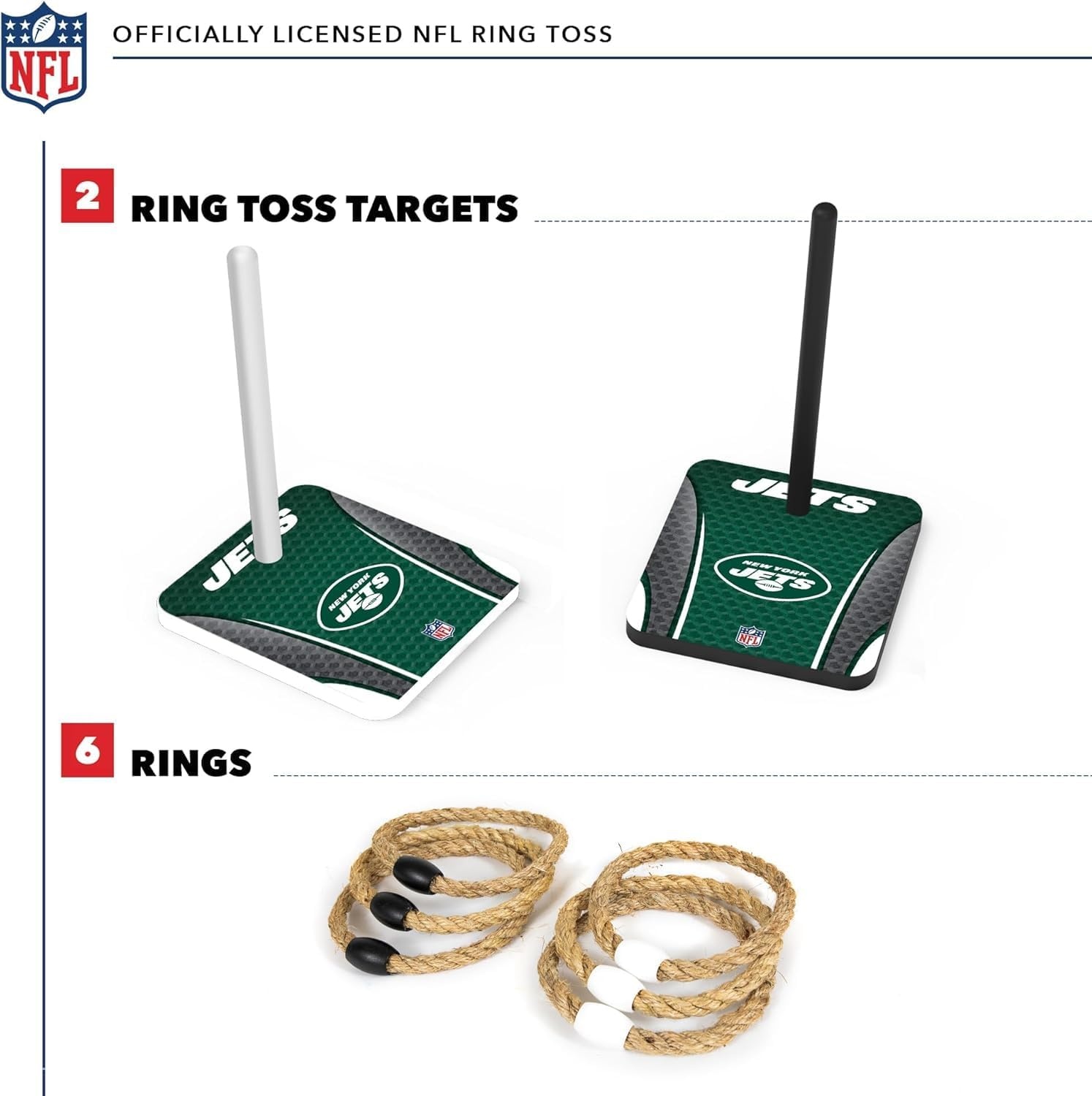 Solid Wood NFL Quoits Set with Direct Print HD Team Graphics – Tailgate Ring Toss Game – Great Gift for Any Football Fan  Ring Toss Family Outdoor Games for The Beach(New York Jets)