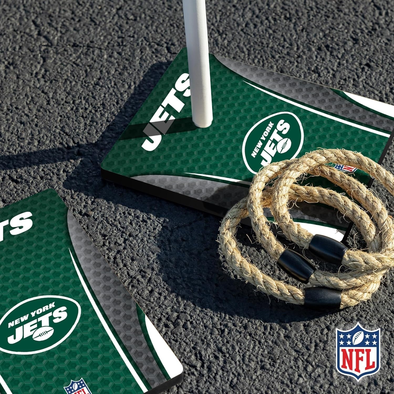 Solid Wood NFL Quoits Set with Direct Print HD Team Graphics – Tailgate Ring Toss Game – Great Gift for Any Football Fan  Ring Toss Family Outdoor Games for The Beach(New York Jets)