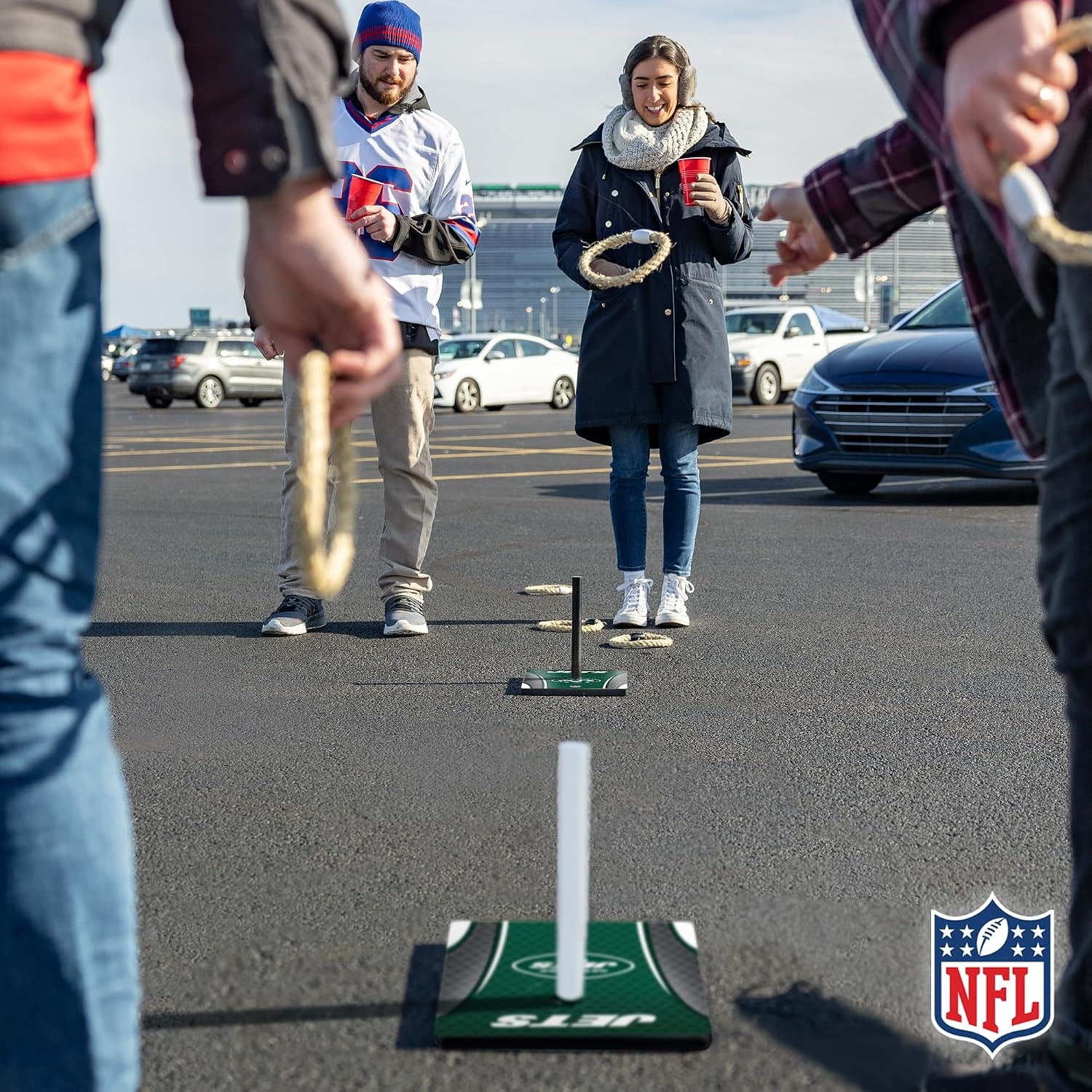 Solid Wood NFL Quoits Set with Direct Print HD Team Graphics – Tailgate Ring Toss Game – Great Gift for Any Football Fan  Ring Toss Family Outdoor Games for The Beach(New York Jets)