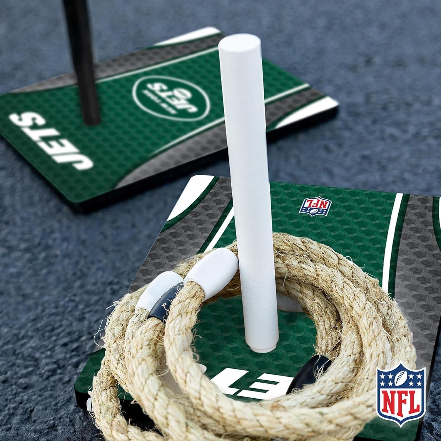 Solid Wood NFL Quoits Set with Direct Print HD Team Graphics – Tailgate Ring Toss Game – Great Gift for Any Football Fan  Ring Toss Family Outdoor Games for The Beach(New York Jets)
