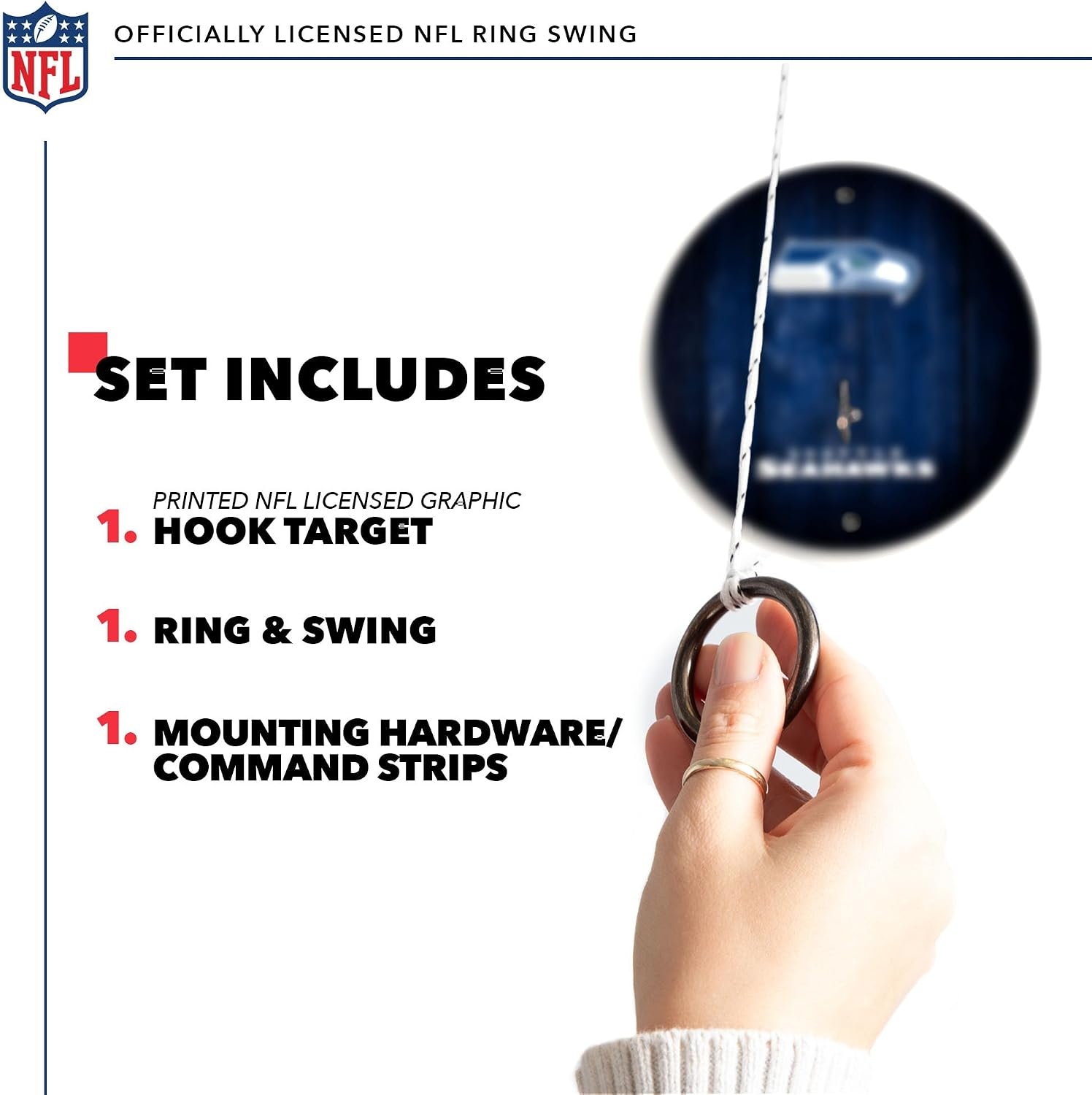 Solid Wood NFL Hook & Ring Toss Set with Direct Print HD Team Graphics – Easy Hang Hook and Ring Toss Target – Great Gift for Any Football Fan  Ring Toss Family Game for a Game Room(Seattle Seahawks)