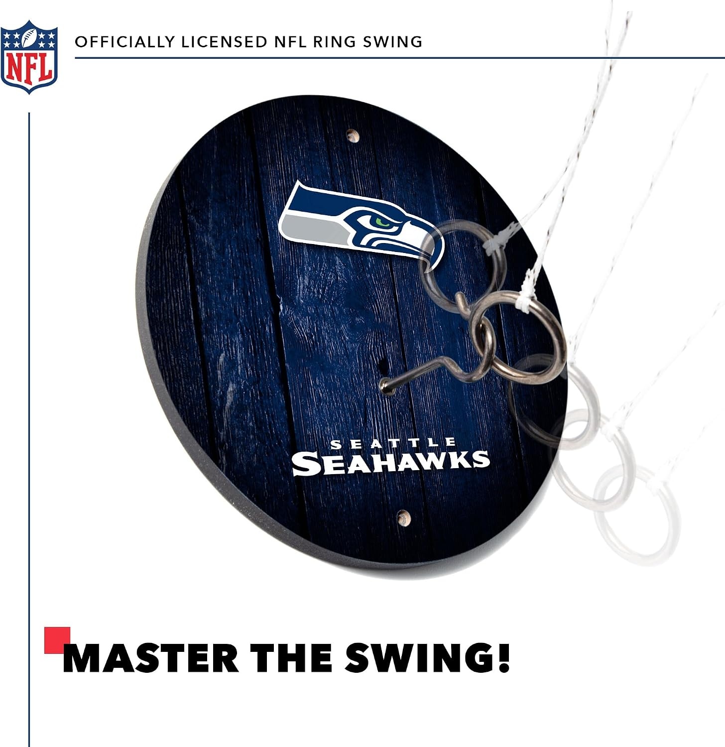 Solid Wood NFL Hook & Ring Toss Set with Direct Print HD Team Graphics – Easy Hang Hook and Ring Toss Target – Great Gift for Any Football Fan  Ring Toss Family Game for a Game Room(Seattle Seahawks)