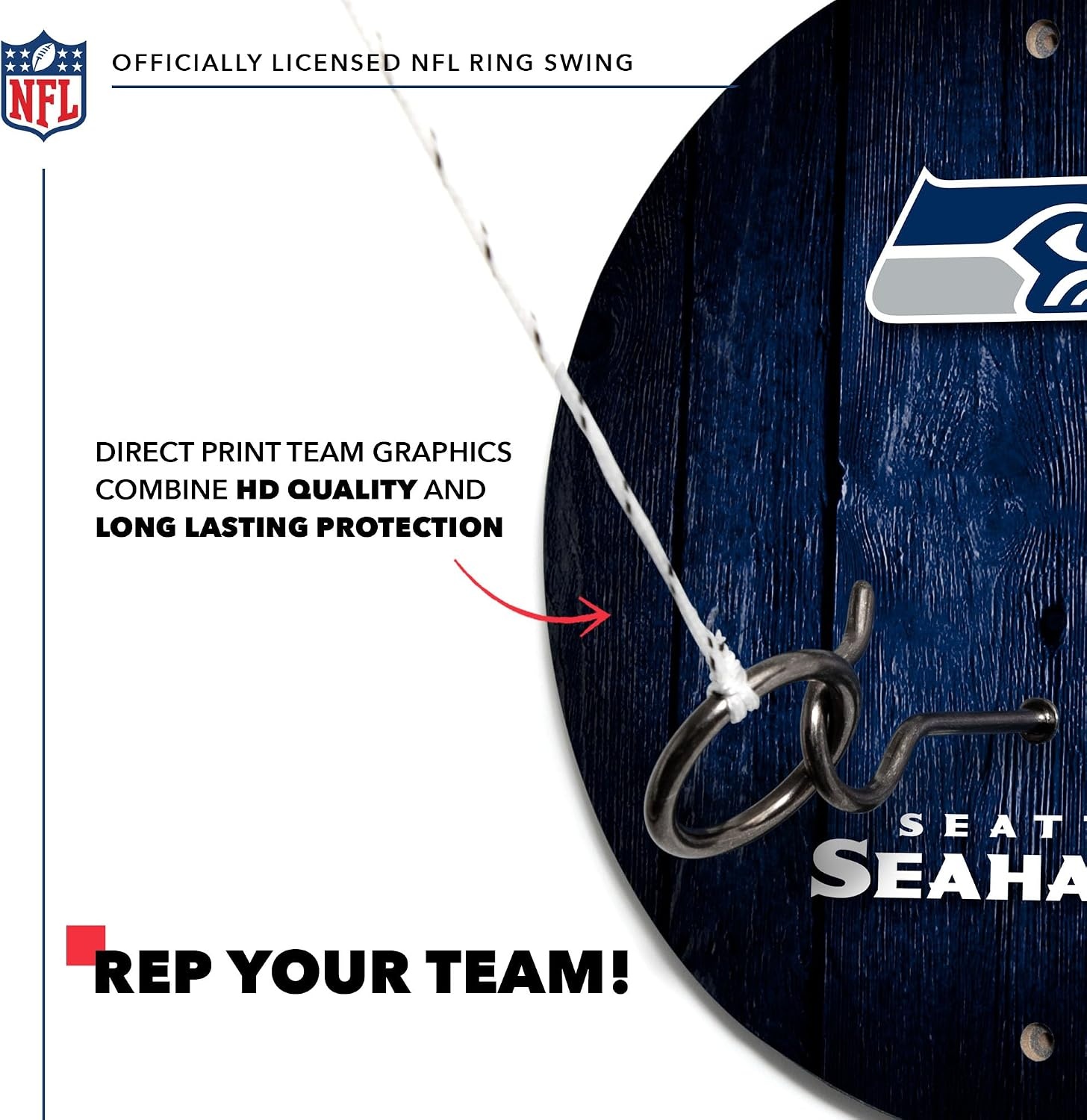 Solid Wood NFL Hook & Ring Toss Set with Direct Print HD Team Graphics – Easy Hang Hook and Ring Toss Target – Great Gift for Any Football Fan  Ring Toss Family Game for a Game Room(Seattle Seahawks)