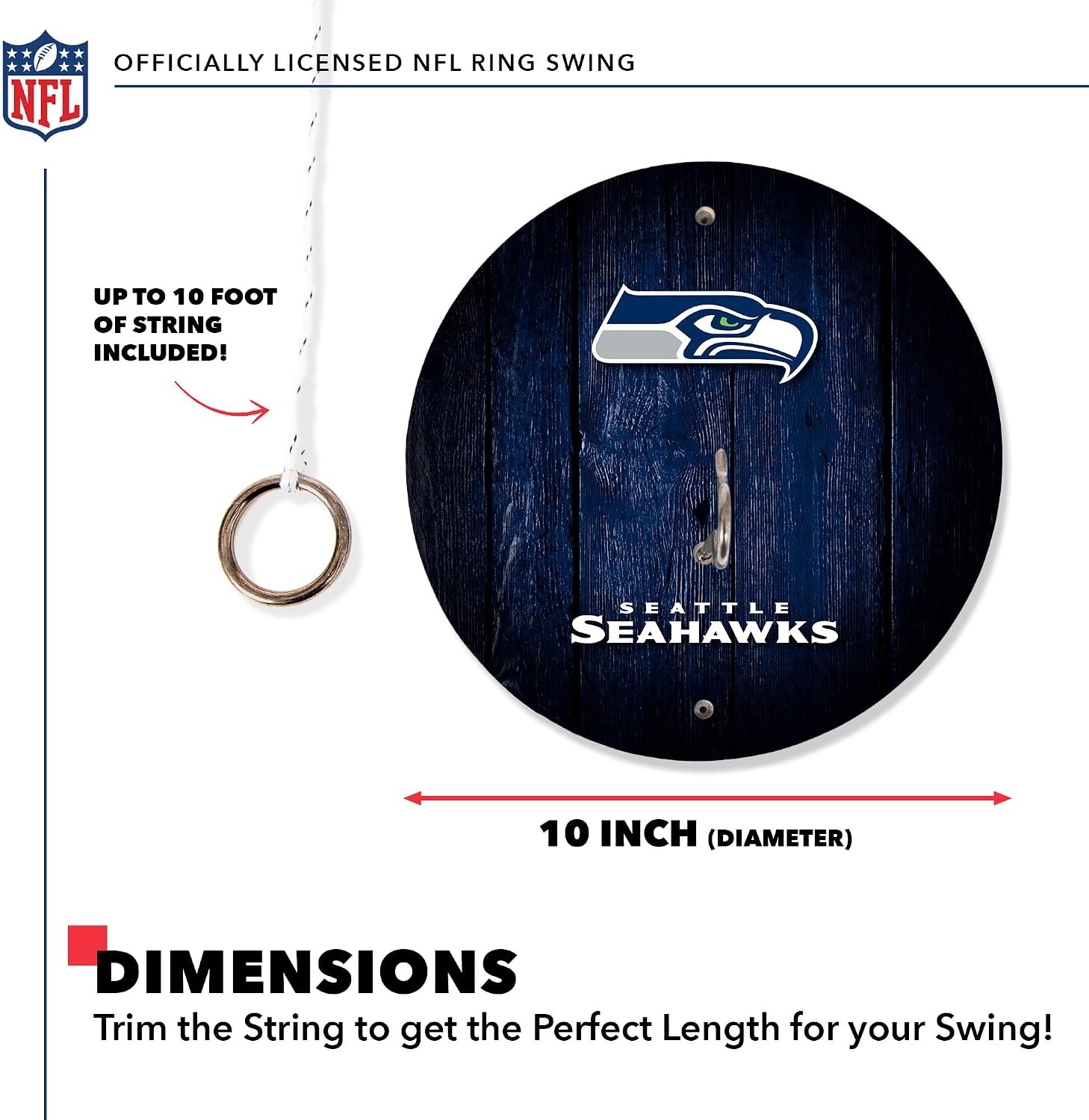 Solid Wood NFL Hook & Ring Toss Set with Direct Print HD Team Graphics – Easy Hang Hook and Ring Toss Target – Great Gift for Any Football Fan  Ring Toss Family Game for a Game Room(Seattle Seahawks)