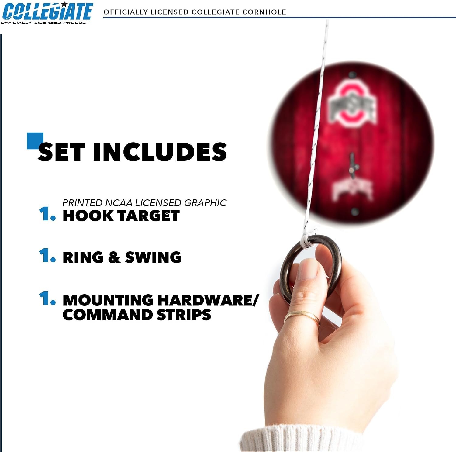 Wild Sports Solid Wood College Hook & Ring Toss Set with Direct Print HD Team Graphics – Easy Hang Hook and Ring Toss Target – Great Gift for Any NCAA Fan (Ohio State Buckeyes)