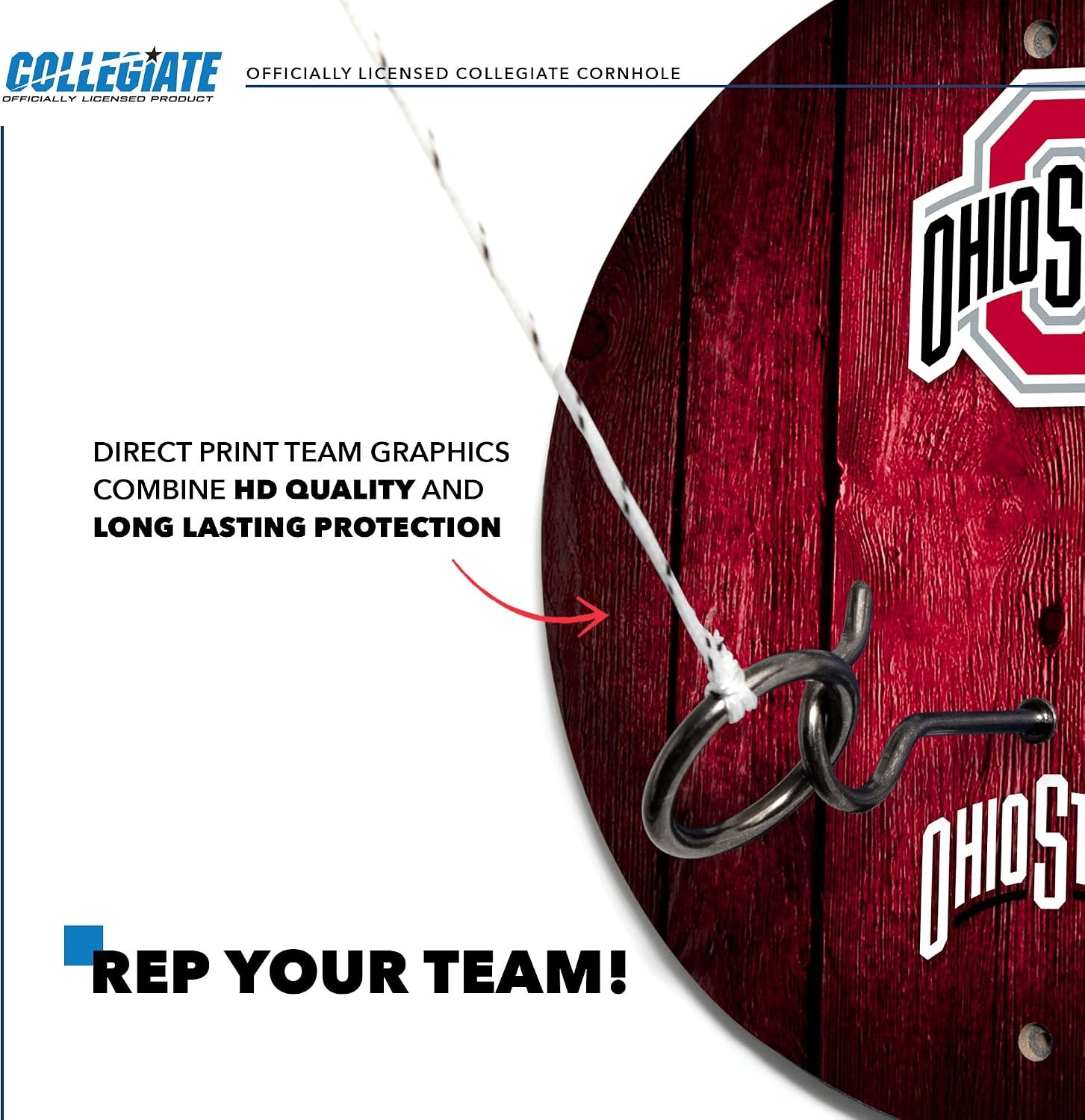 Wild Sports Solid Wood College Hook & Ring Toss Set with Direct Print HD Team Graphics – Easy Hang Hook and Ring Toss Target – Great Gift for Any NCAA Fan (Ohio State Buckeyes)