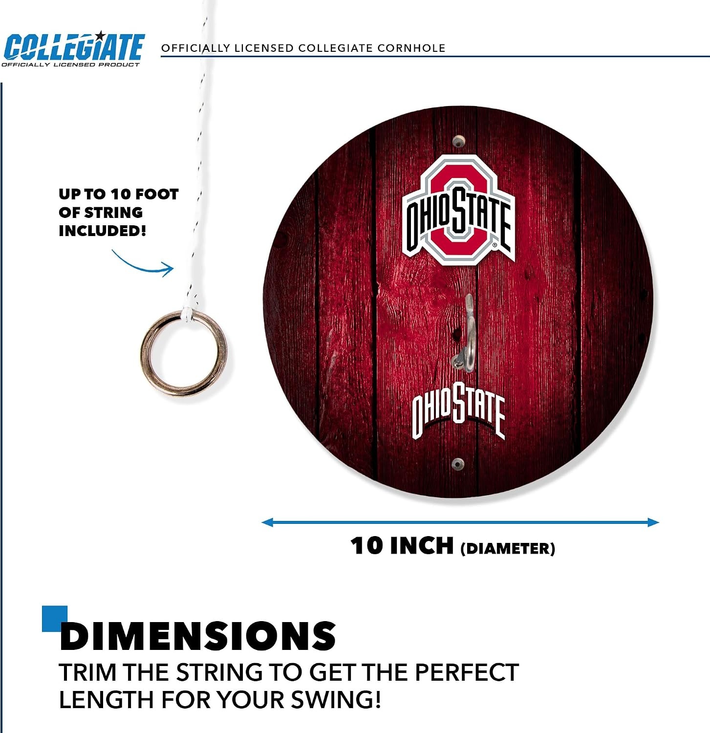 Wild Sports Solid Wood College Hook & Ring Toss Set with Direct Print HD Team Graphics – Easy Hang Hook and Ring Toss Target – Great Gift for Any NCAA Fan (Ohio State Buckeyes)