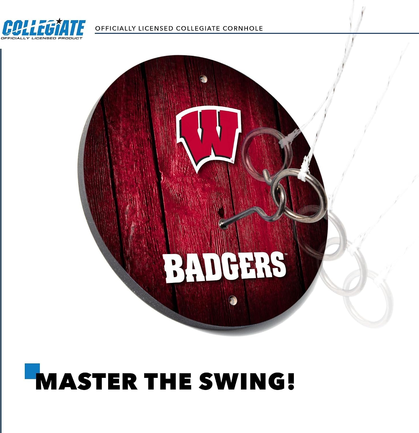 Wild Sports Solid Wood College Hook & Ring Toss Set with Direct Print HD Team Graphics – Easy Hang Hook and Ring Toss Target – Great Gift for Any NCAA Fan (Wisconsin Badgers)