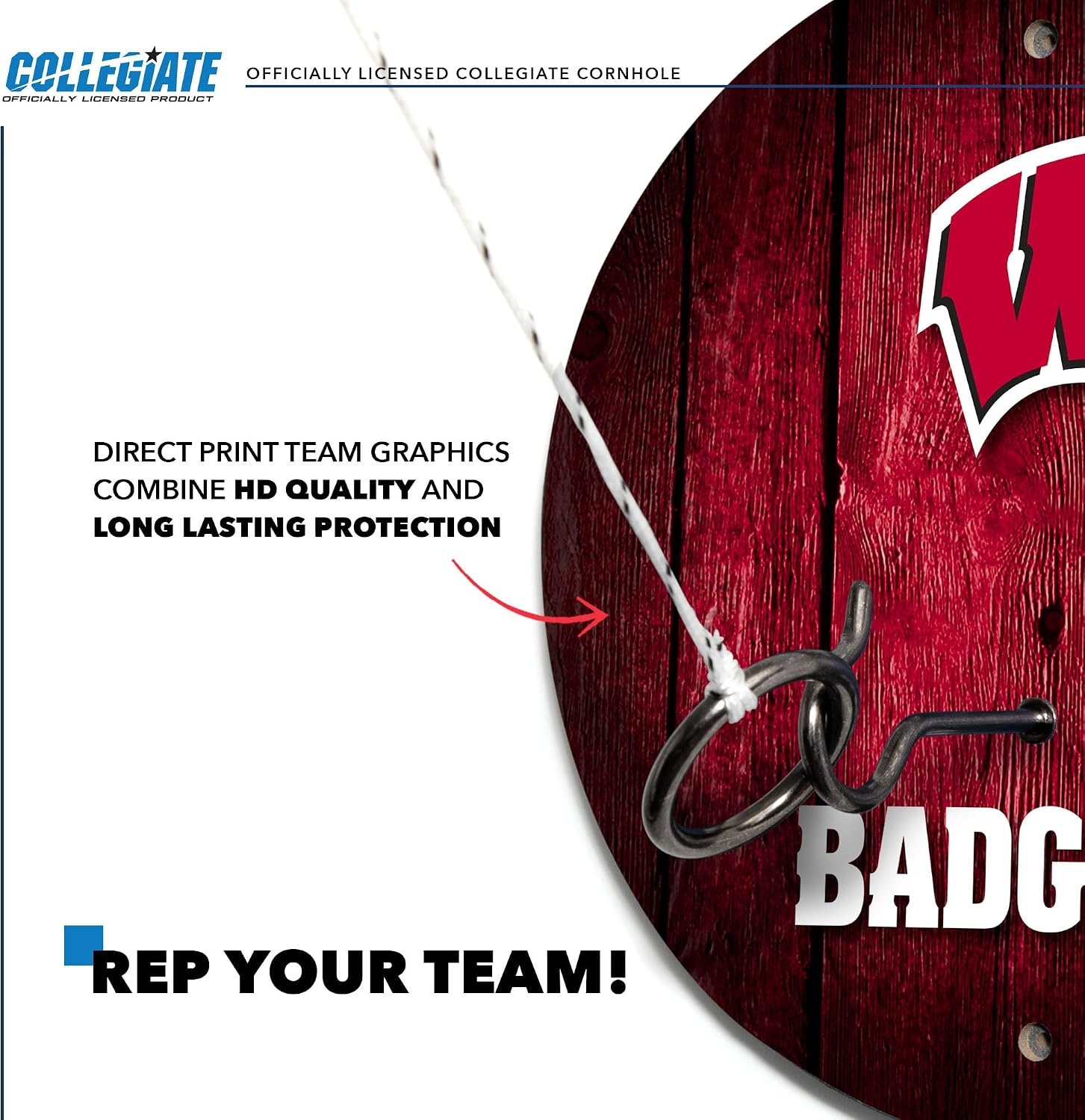 Wild Sports Solid Wood College Hook & Ring Toss Set with Direct Print HD Team Graphics – Easy Hang Hook and Ring Toss Target – Great Gift for Any NCAA Fan (Wisconsin Badgers)