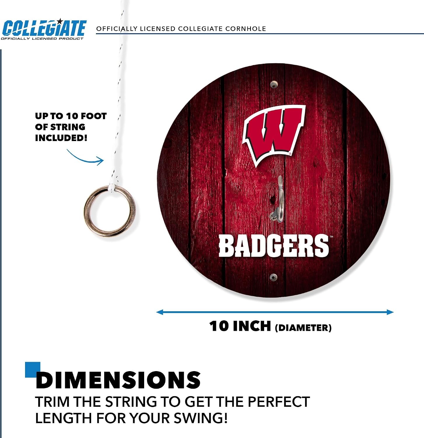 Wild Sports Solid Wood College Hook & Ring Toss Set with Direct Print HD Team Graphics – Easy Hang Hook and Ring Toss Target – Great Gift for Any NCAA Fan (Wisconsin Badgers)