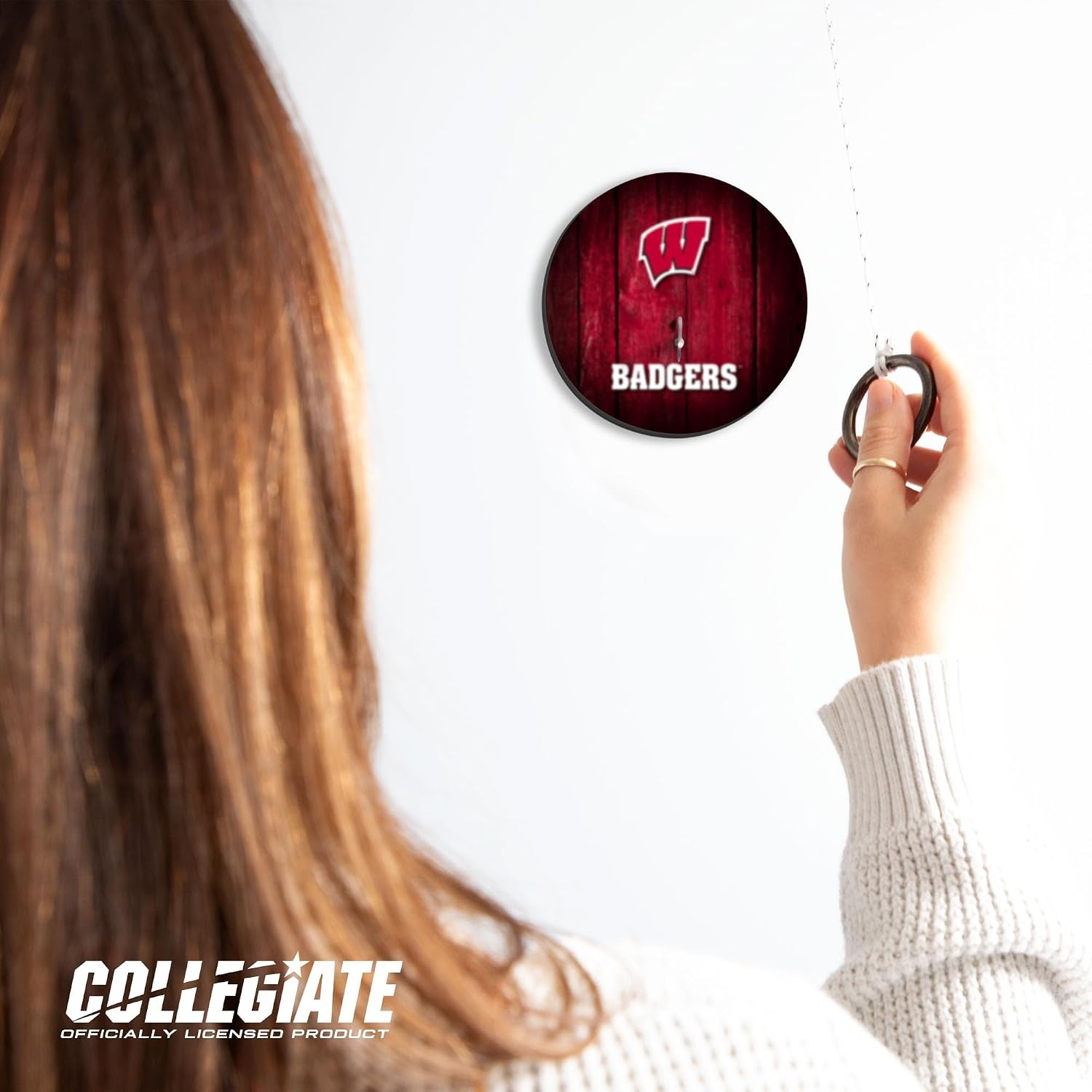 Wild Sports Solid Wood College Hook & Ring Toss Set with Direct Print HD Team Graphics – Easy Hang Hook and Ring Toss Target – Great Gift for Any NCAA Fan (Wisconsin Badgers)