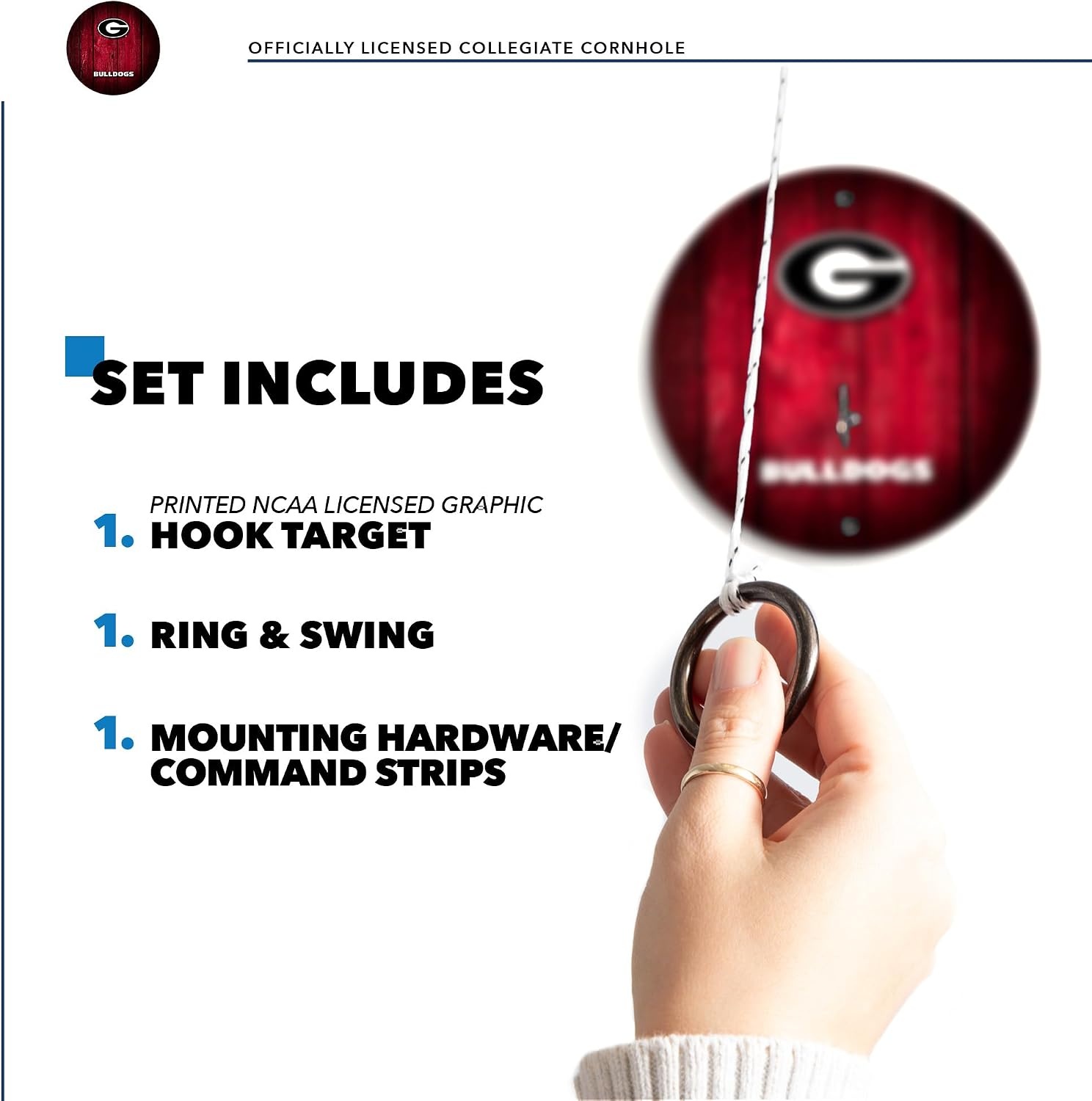 Wild Sports Solid Wood College Hook & Ring Toss Set with Direct Print HD Team Graphics – Easy Hang Hook and Ring Toss Target – Great Gift for Any NCAA Fan (Georgia Bulldogs)