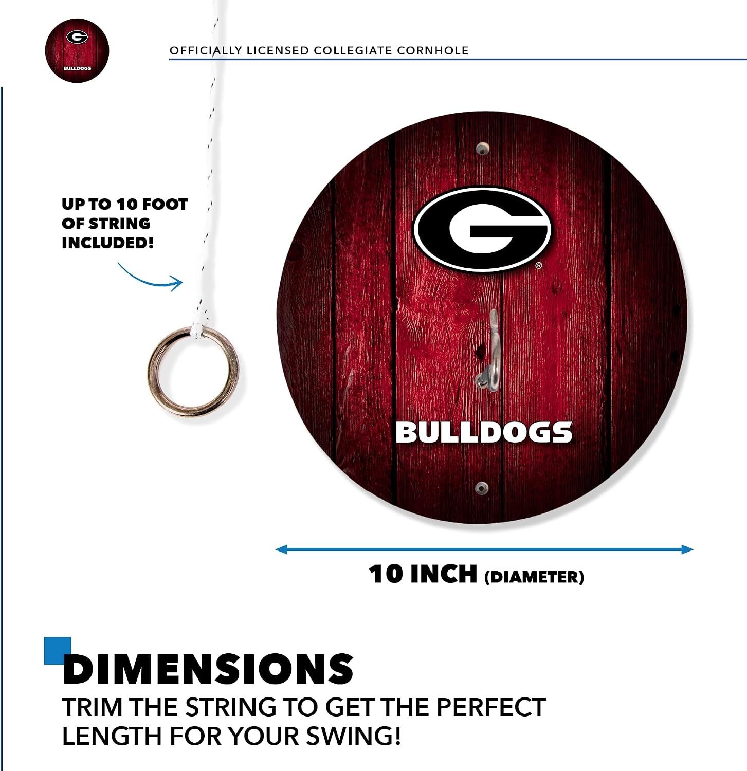 Wild Sports Solid Wood College Hook & Ring Toss Set with Direct Print HD Team Graphics – Easy Hang Hook and Ring Toss Target – Great Gift for Any NCAA Fan (Georgia Bulldogs)