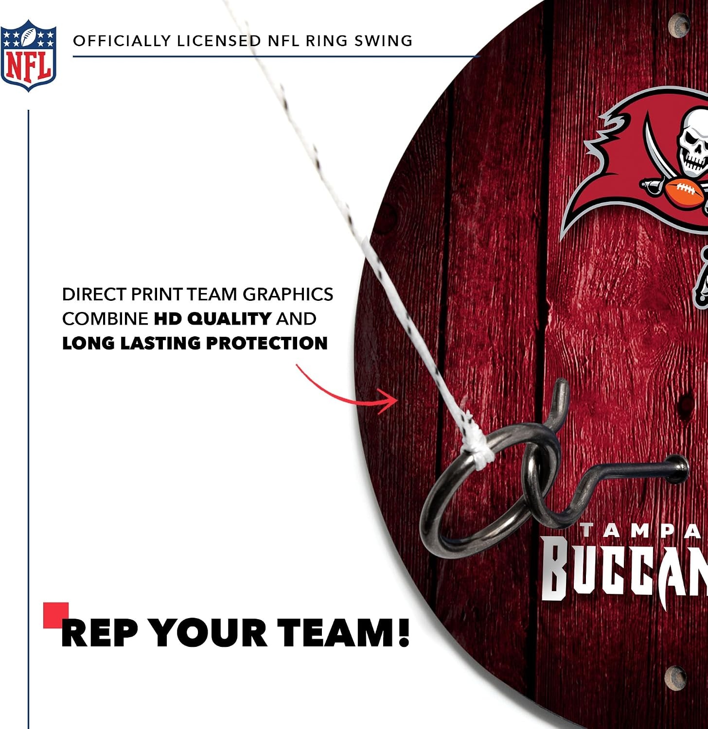 Solid Wood NFL Hook & Ring Toss Set with Direct Print HD Team Graphics – Easy Hang Hook and Ring Toss Target – Great Gift for Any Football Fan  Ring Toss Family Game for a Game Room(Tampa Bay Buccaneers)