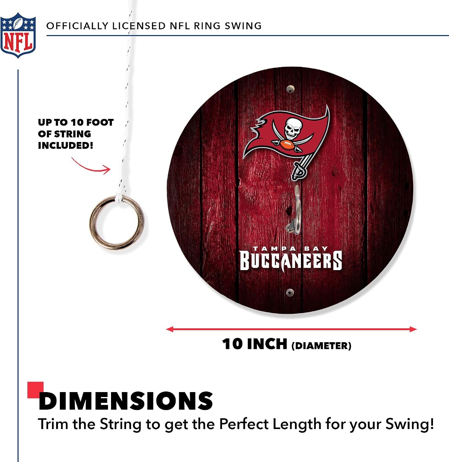 Solid Wood NFL Hook & Ring Toss Set with Direct Print HD Team Graphics – Easy Hang Hook and Ring Toss Target – Great Gift for Any Football Fan  Ring Toss Family Game for a Game Room(Tampa Bay Buccaneers)