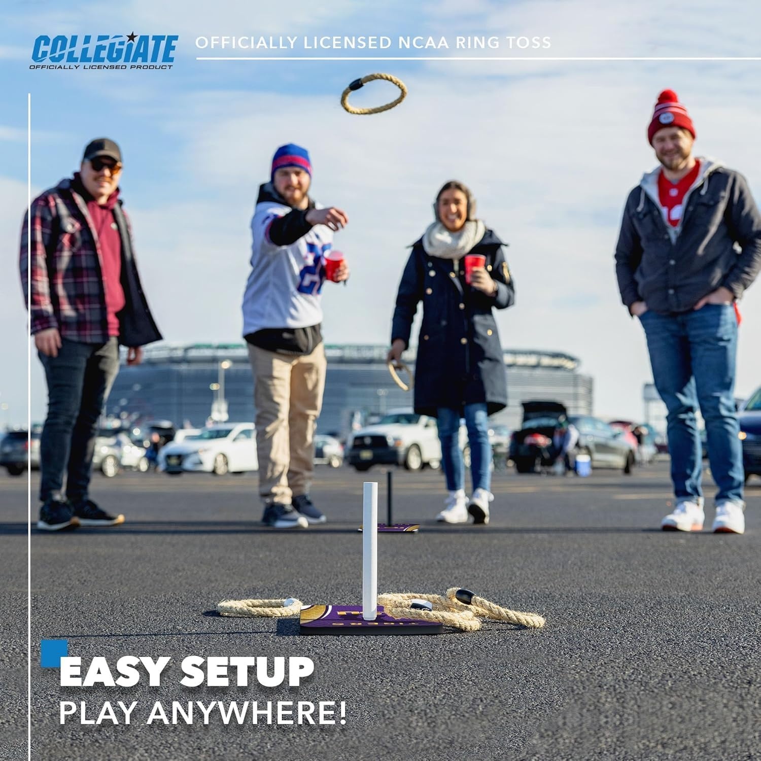 Wild Sports Solid Wood College Quoits Set with Direct Print HD Team Graphics – Tailgate Ring Toss Game – Great Gift for Any NCAA Fan  Ring Toss Outdoor Games for The Beach(LSU Tigers)