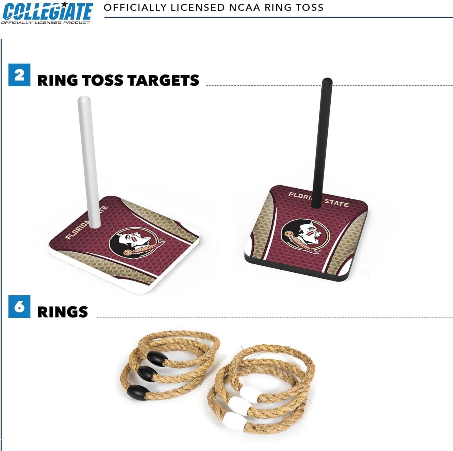 Wild Sports Solid Wood College Quoits Set with Direct Print HD Team Graphics – Tailgate Ring Toss Game – Great Gift for Any NCAA Fan  Ring Toss Outdoor Games for The Beach(Florida State Seminoles)