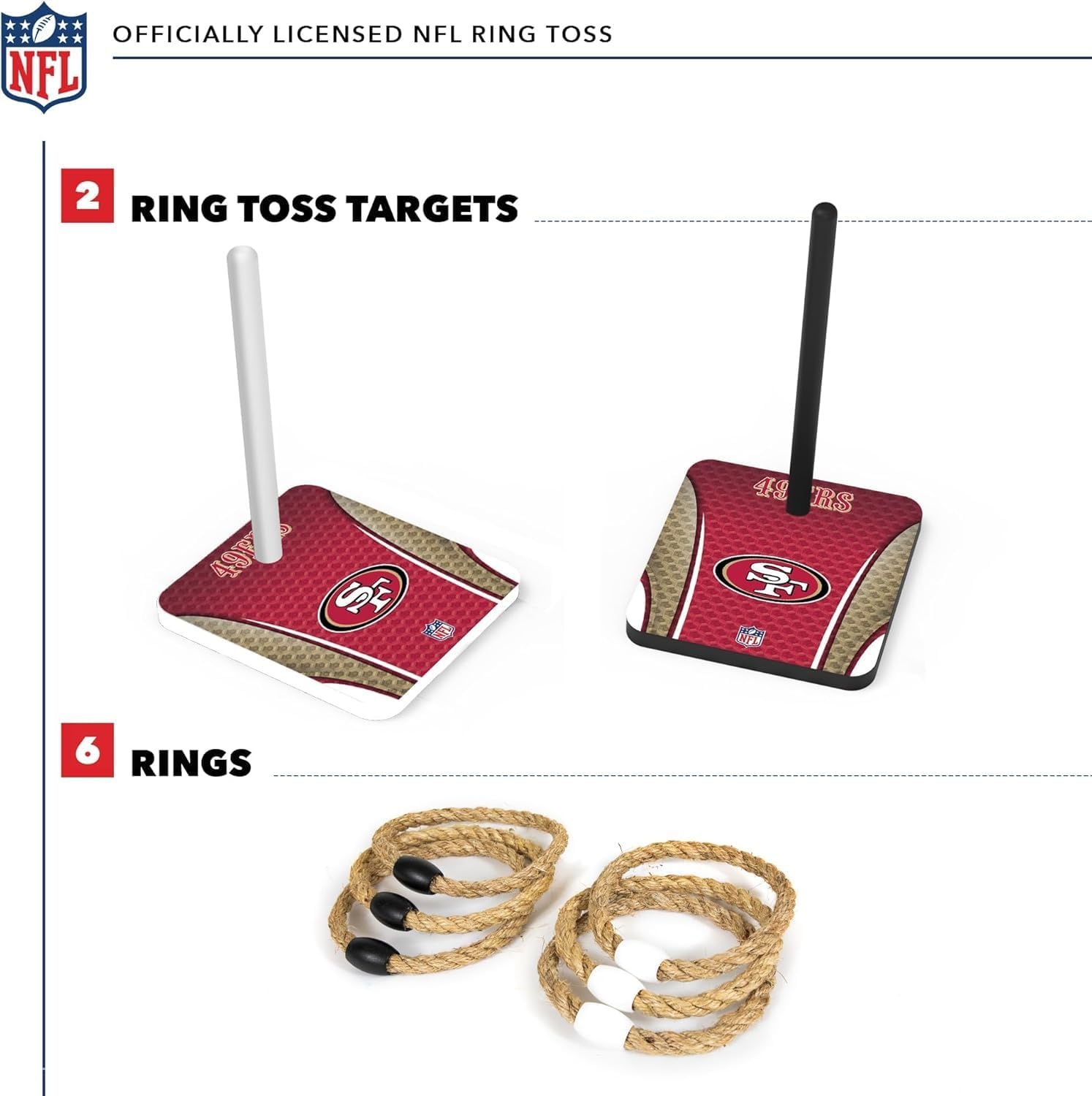 Solid Wood NFL Quoits Set with Direct Print HD Team Graphics – Tailgate Ring Toss Game – Great Gift for Any Football Fan  Ring Toss Family Outdoor Games for The Beach(San Francisco 49ers)