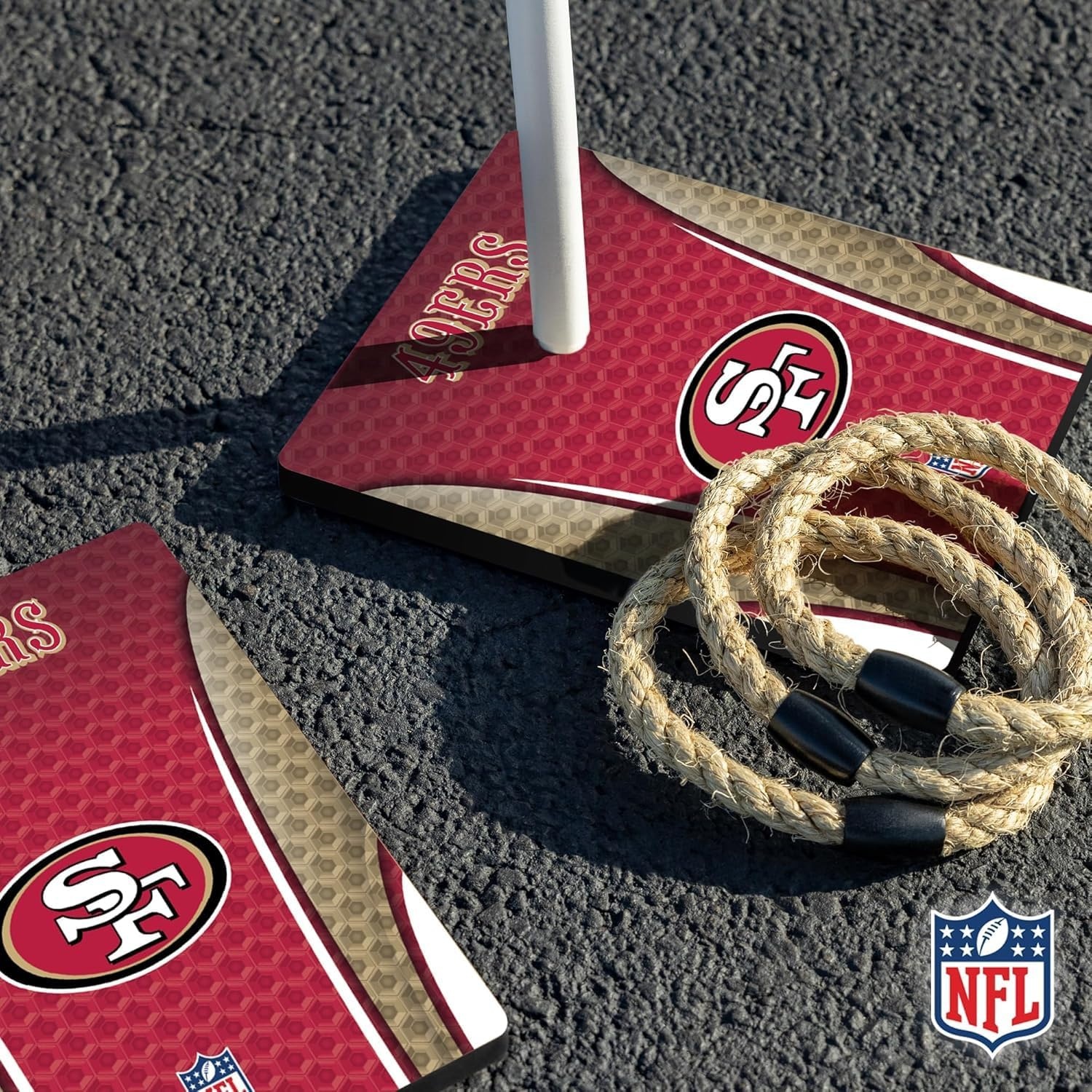 Solid Wood NFL Quoits Set with Direct Print HD Team Graphics – Tailgate Ring Toss Game – Great Gift for Any Football Fan  Ring Toss Family Outdoor Games for The Beach(San Francisco 49ers)