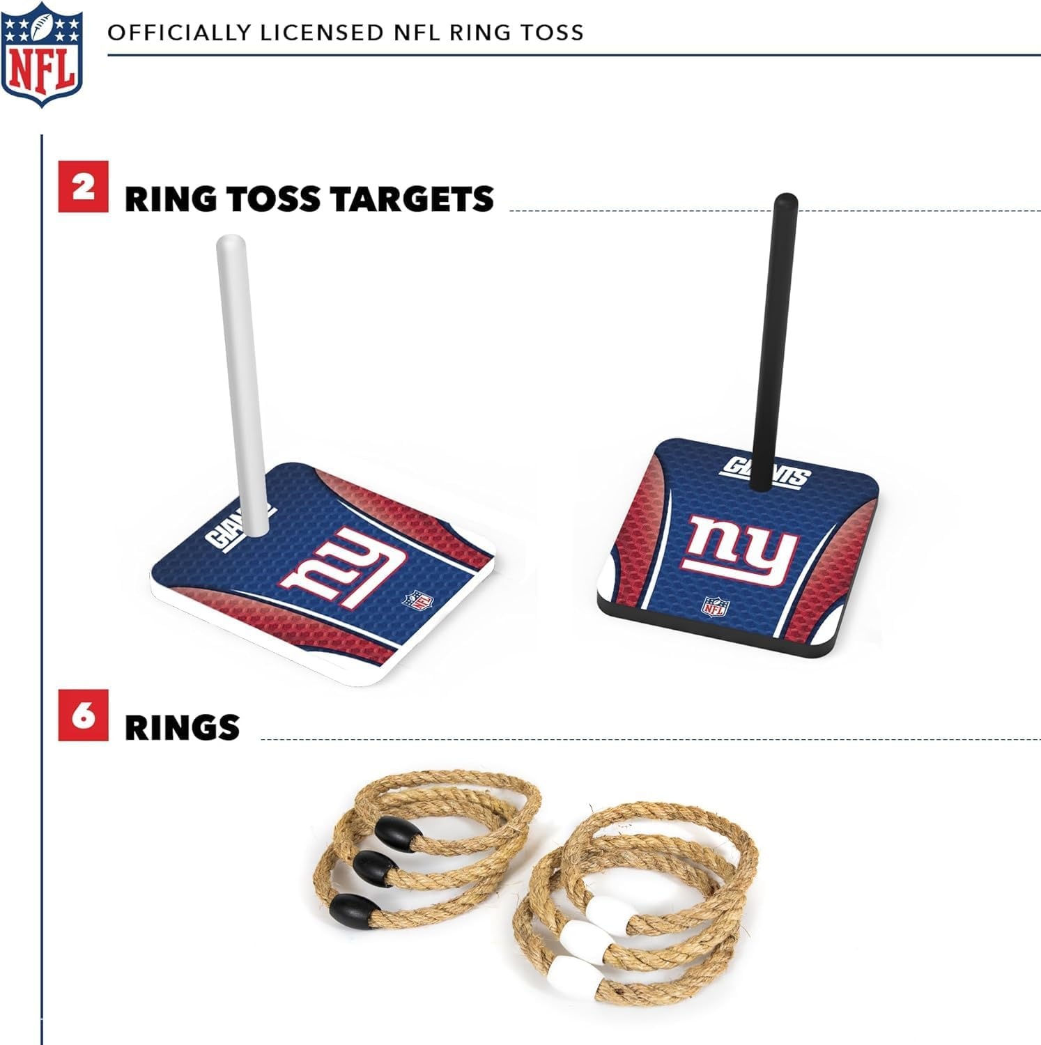 Solid Wood NFL Quoits Set with Direct Print HD Team Graphics – Tailgate Ring Toss Game – Great Gift for Any Football Fan  Ring Toss Family Outdoor Games for The Beach(New York Giants)