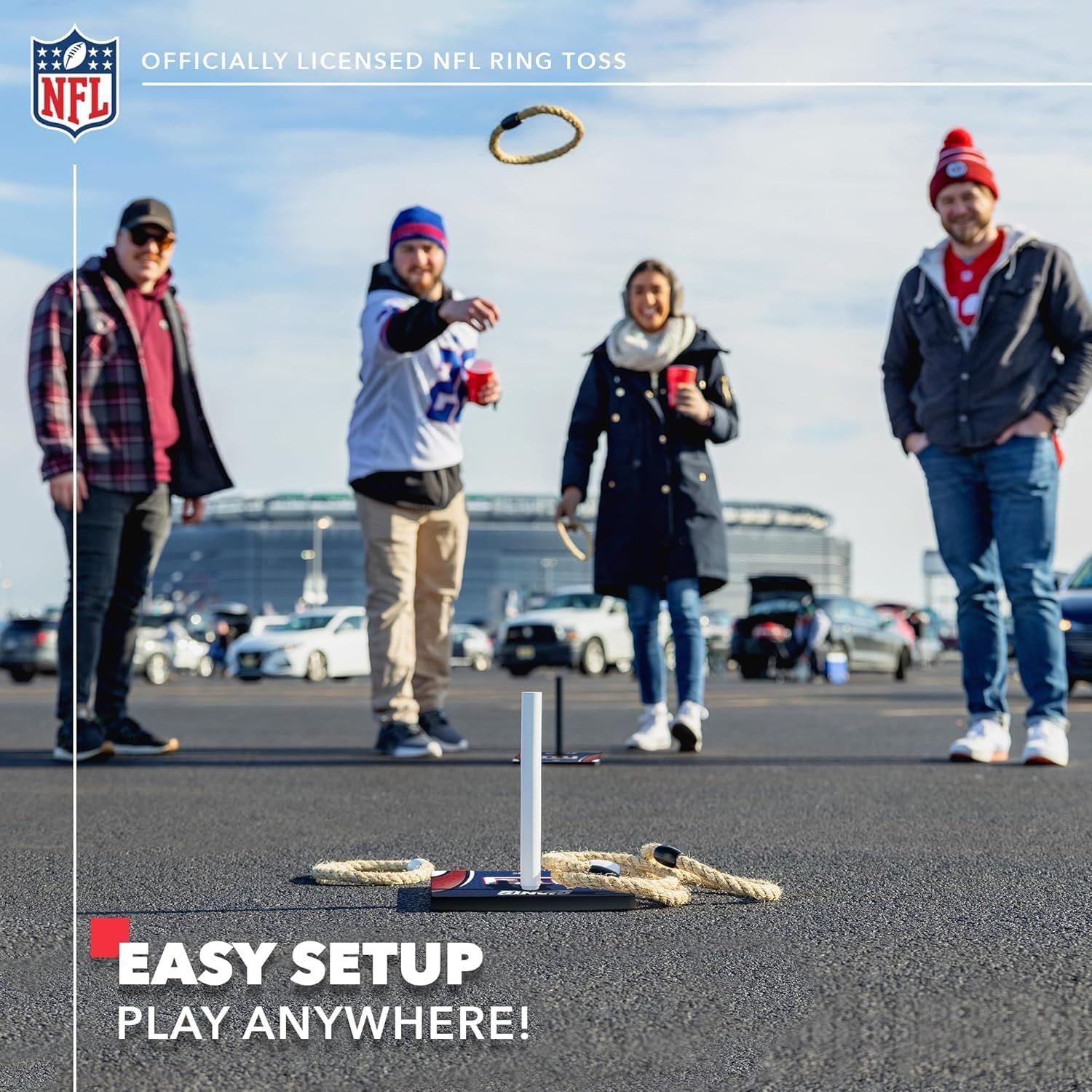 Solid Wood NFL Quoits Set with Direct Print HD Team Graphics – Tailgate Ring Toss Game – Great Gift for Any Football Fan  Ring Toss Family Outdoor Games for The Beach(New York Giants)