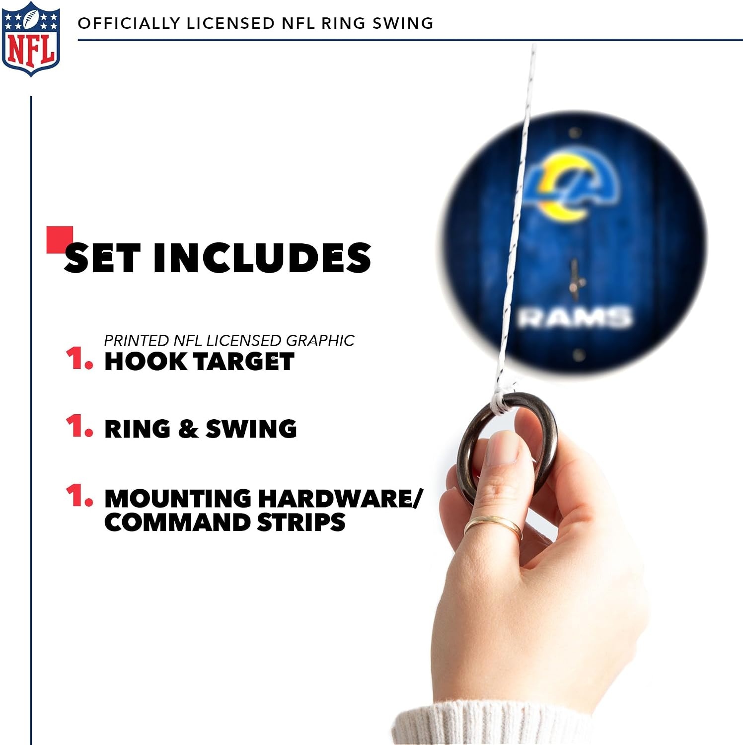 Solid Wood NFL Hook & Ring Toss Set with Direct Print HD Team Graphics – Easy Hang Hook and Ring Toss Target – Great Gift for Any Football Fan  Ring Toss Family Game for a Game Room(Los Angeles Rams)