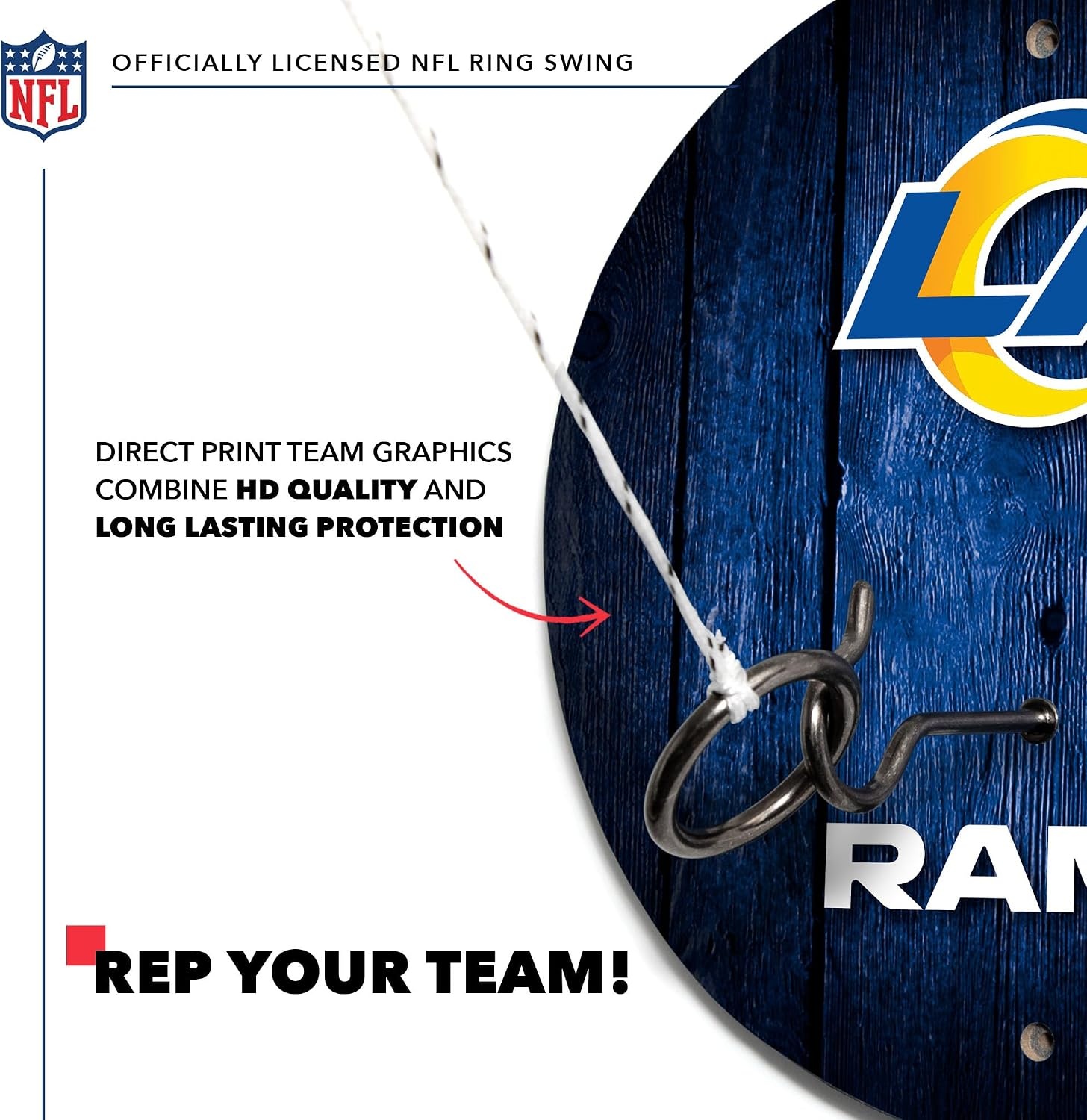 Solid Wood NFL Hook & Ring Toss Set with Direct Print HD Team Graphics – Easy Hang Hook and Ring Toss Target – Great Gift for Any Football Fan  Ring Toss Family Game for a Game Room(Los Angeles Rams)