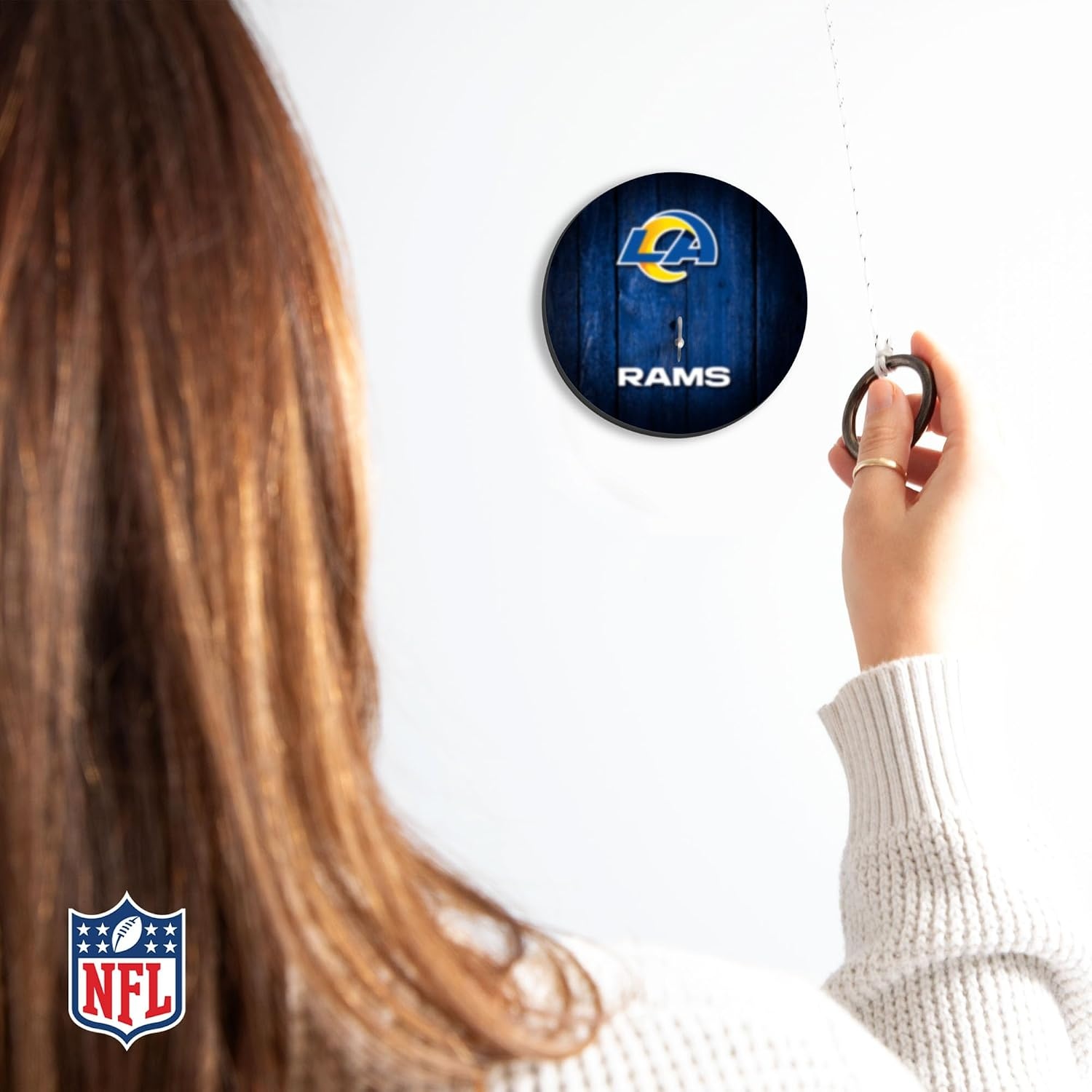 Solid Wood NFL Hook & Ring Toss Set with Direct Print HD Team Graphics – Easy Hang Hook and Ring Toss Target – Great Gift for Any Football Fan  Ring Toss Family Game for a Game Room(Los Angeles Rams)