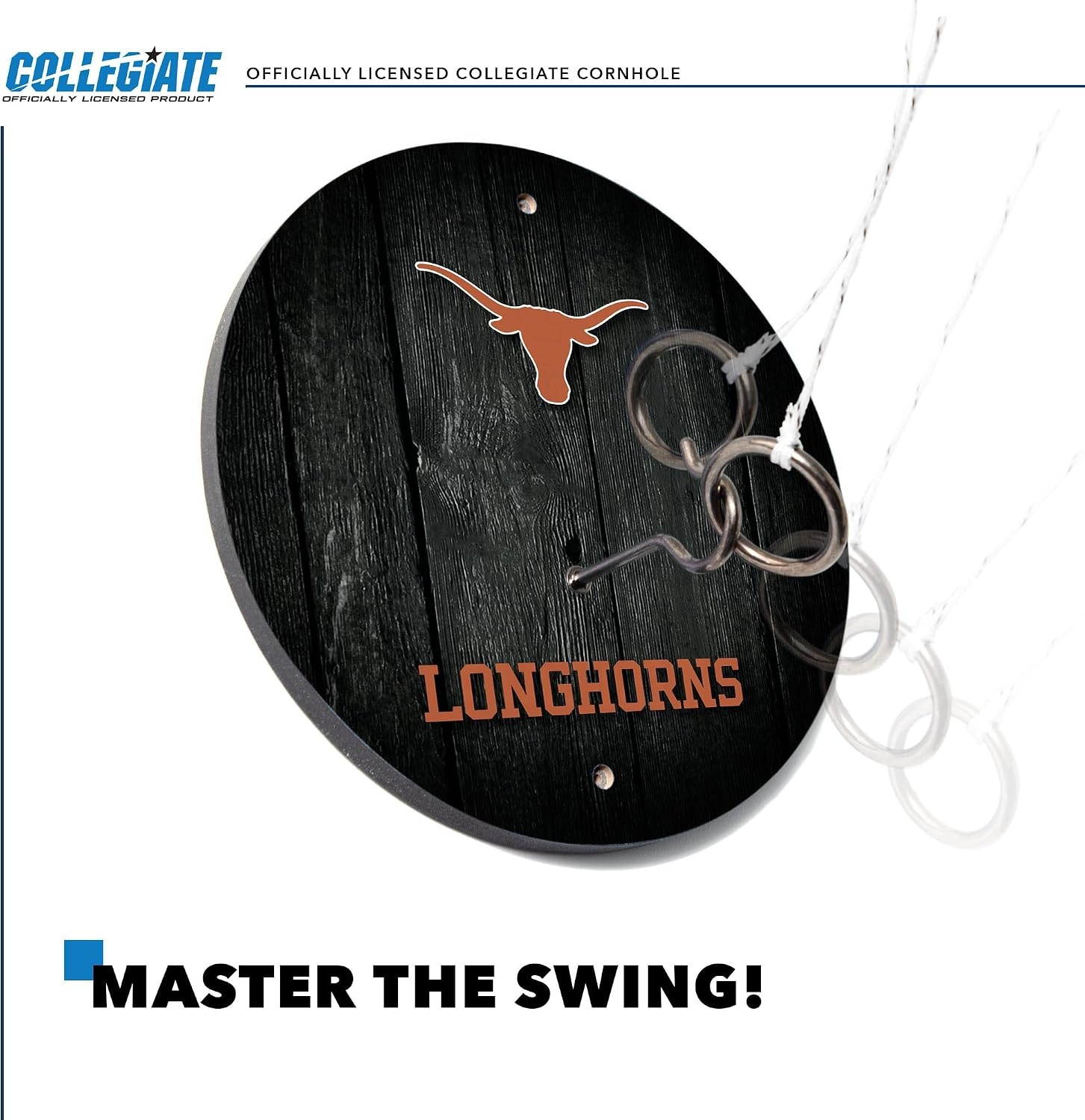 Wild Sports Solid Wood College Hook & Ring Toss Set with Direct Print HD Team Graphics – Easy Hang Hook and Ring Toss Target – Great Gift for Any NCAA Fan (Texas Longhorns)