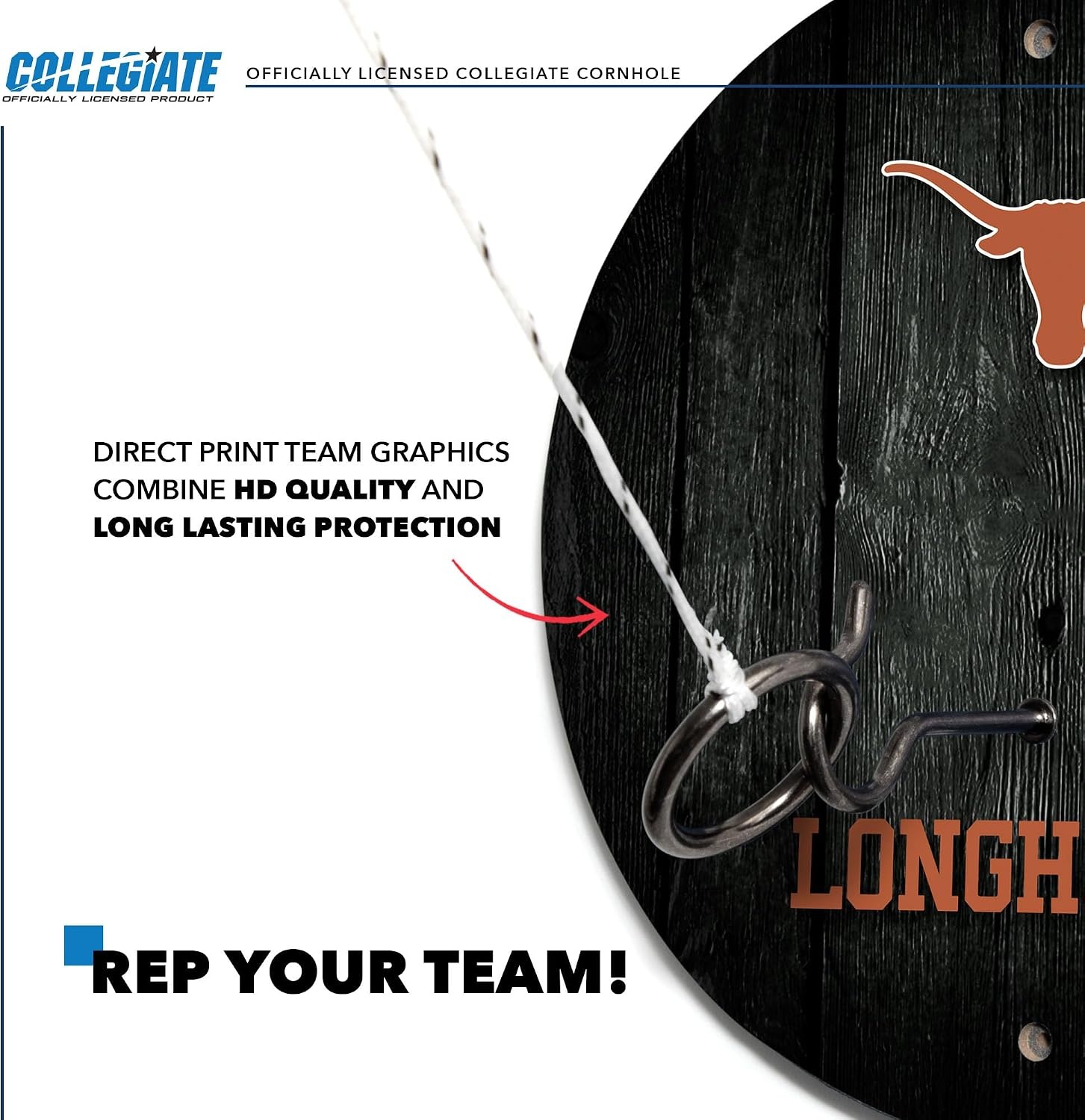 Wild Sports Solid Wood College Hook & Ring Toss Set with Direct Print HD Team Graphics – Easy Hang Hook and Ring Toss Target – Great Gift for Any NCAA Fan (Texas Longhorns)