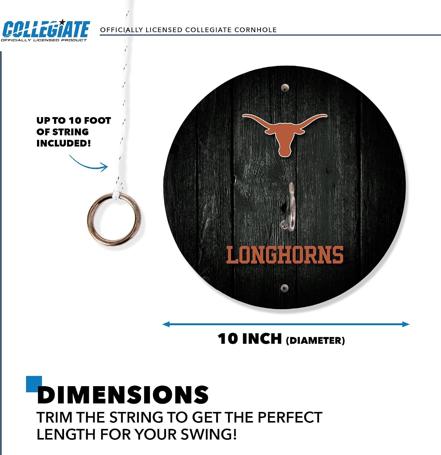 Wild Sports Solid Wood College Hook & Ring Toss Set with Direct Print HD Team Graphics – Easy Hang Hook and Ring Toss Target – Great Gift for Any NCAA Fan (Texas Longhorns)