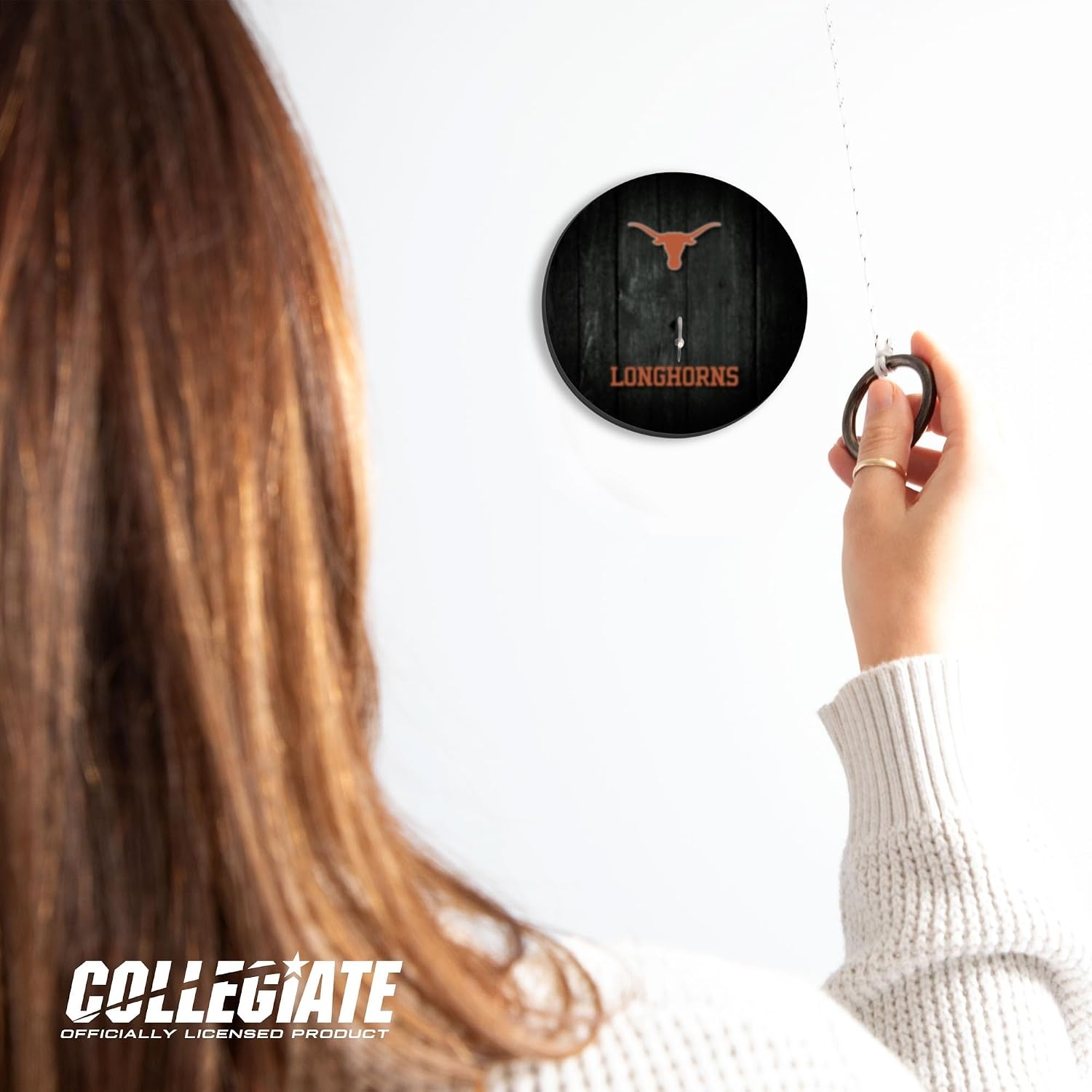 Wild Sports Solid Wood College Hook & Ring Toss Set with Direct Print HD Team Graphics – Easy Hang Hook and Ring Toss Target – Great Gift for Any NCAA Fan (Texas Longhorns)