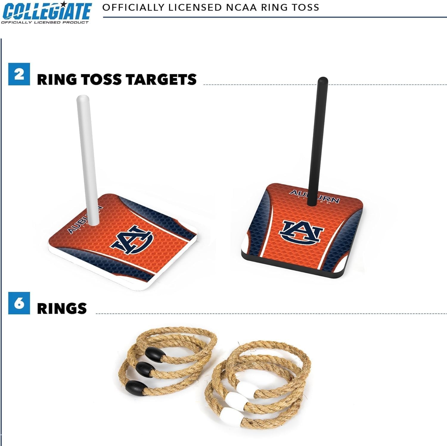 Wild Sports Solid Wood College Quoits Set with Direct Print HD Team Graphics – Tailgate Ring Toss Game – Great Gift for Any NCAA Fan  Ring Toss Outdoor Games for The Beach(Auburn Tigers)