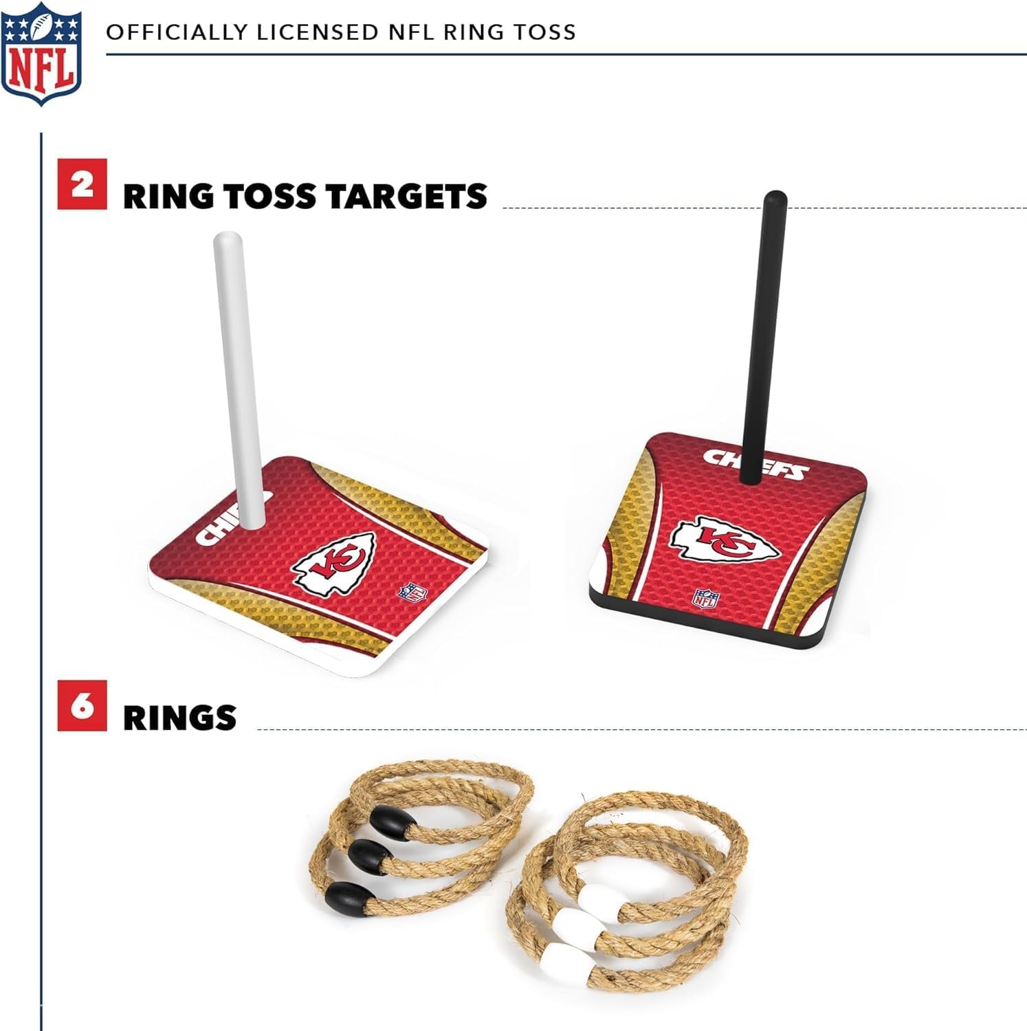 Solid Wood NFL Quoits Set with Direct Print HD Team Graphics – Tailgate Ring Toss Game – Great Gift for Any Football Fan  Ring Toss Family Outdoor Games for The Beach(Kansas City Chiefs)