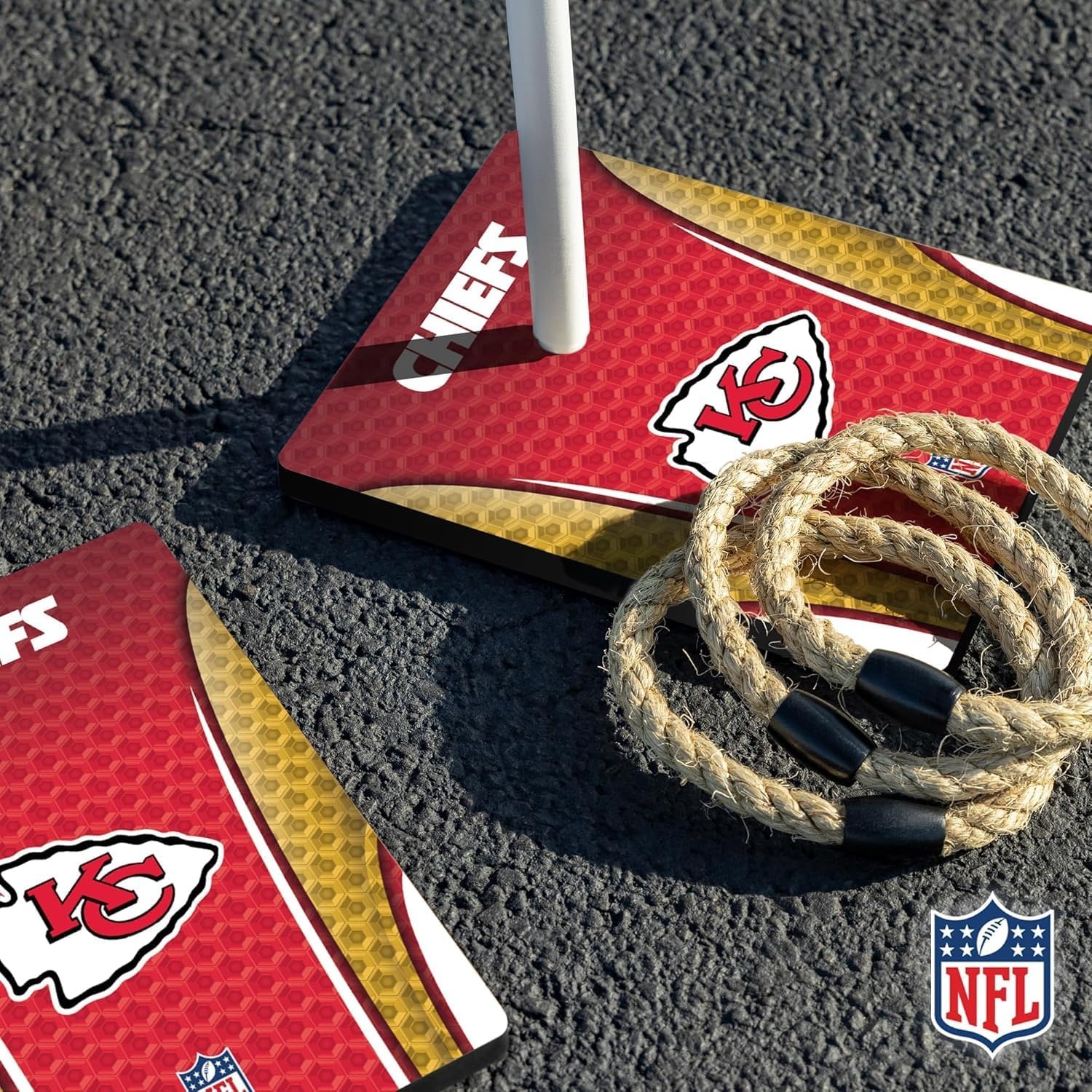 Solid Wood NFL Quoits Set with Direct Print HD Team Graphics – Tailgate Ring Toss Game – Great Gift for Any Football Fan  Ring Toss Family Outdoor Games for The Beach(Kansas City Chiefs)