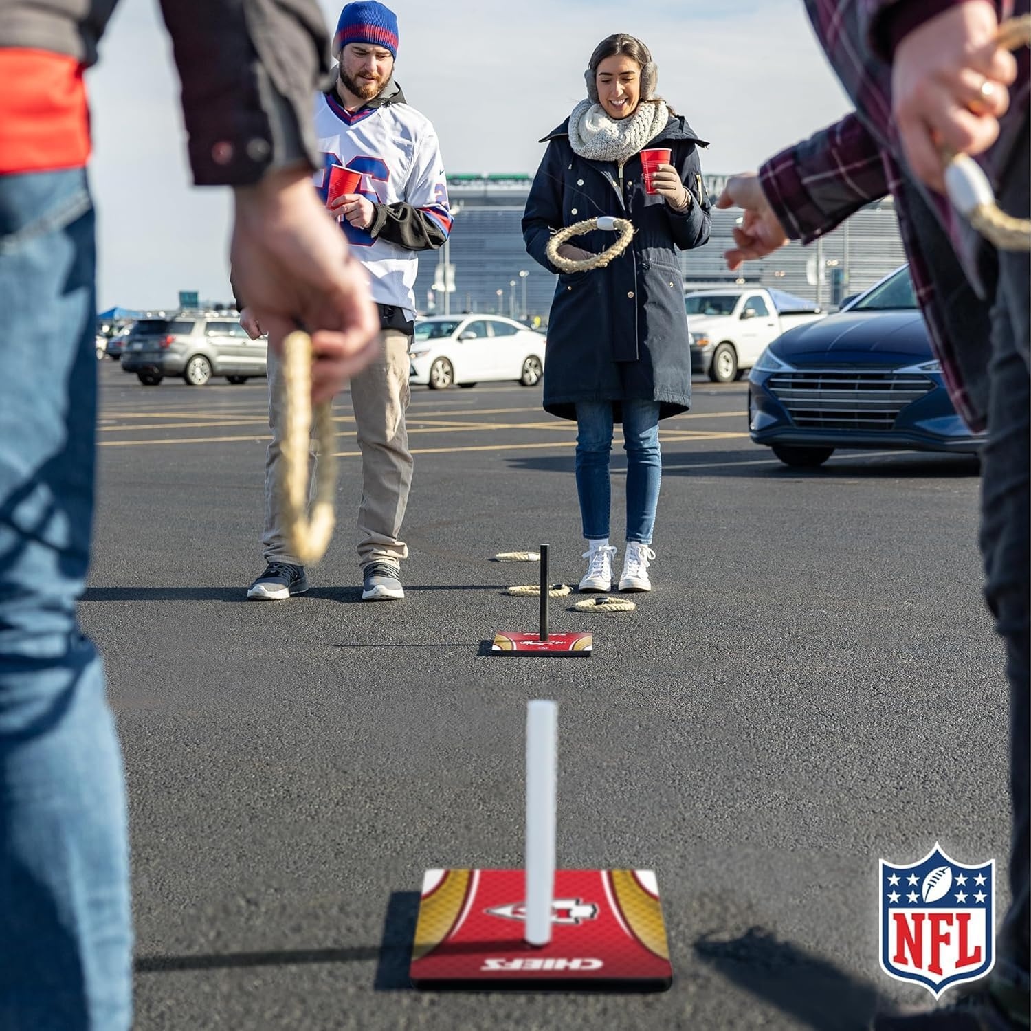 Solid Wood NFL Quoits Set with Direct Print HD Team Graphics – Tailgate Ring Toss Game – Great Gift for Any Football Fan  Ring Toss Family Outdoor Games for The Beach(Kansas City Chiefs)