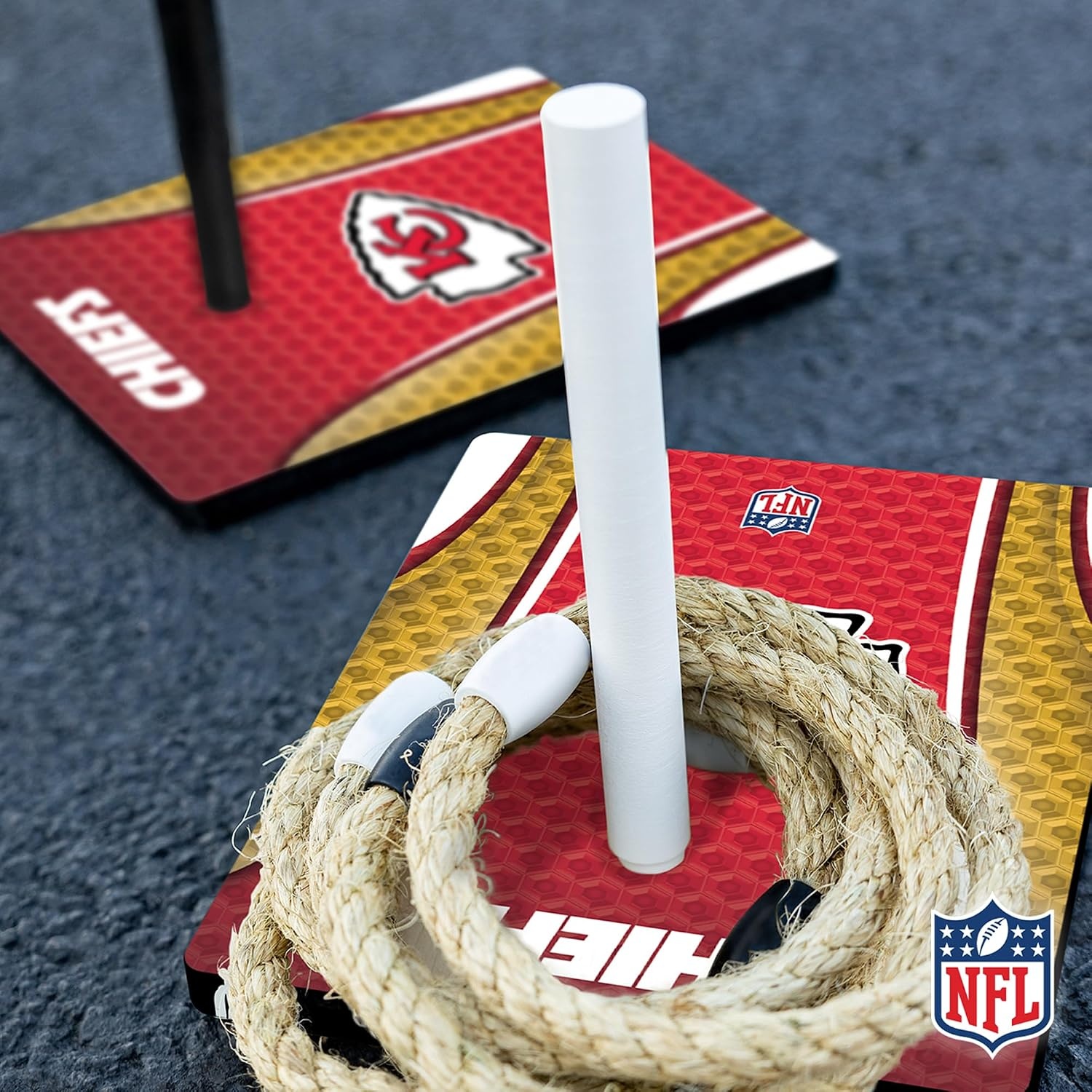 Solid Wood NFL Quoits Set with Direct Print HD Team Graphics – Tailgate Ring Toss Game – Great Gift for Any Football Fan  Ring Toss Family Outdoor Games for The Beach(Kansas City Chiefs)