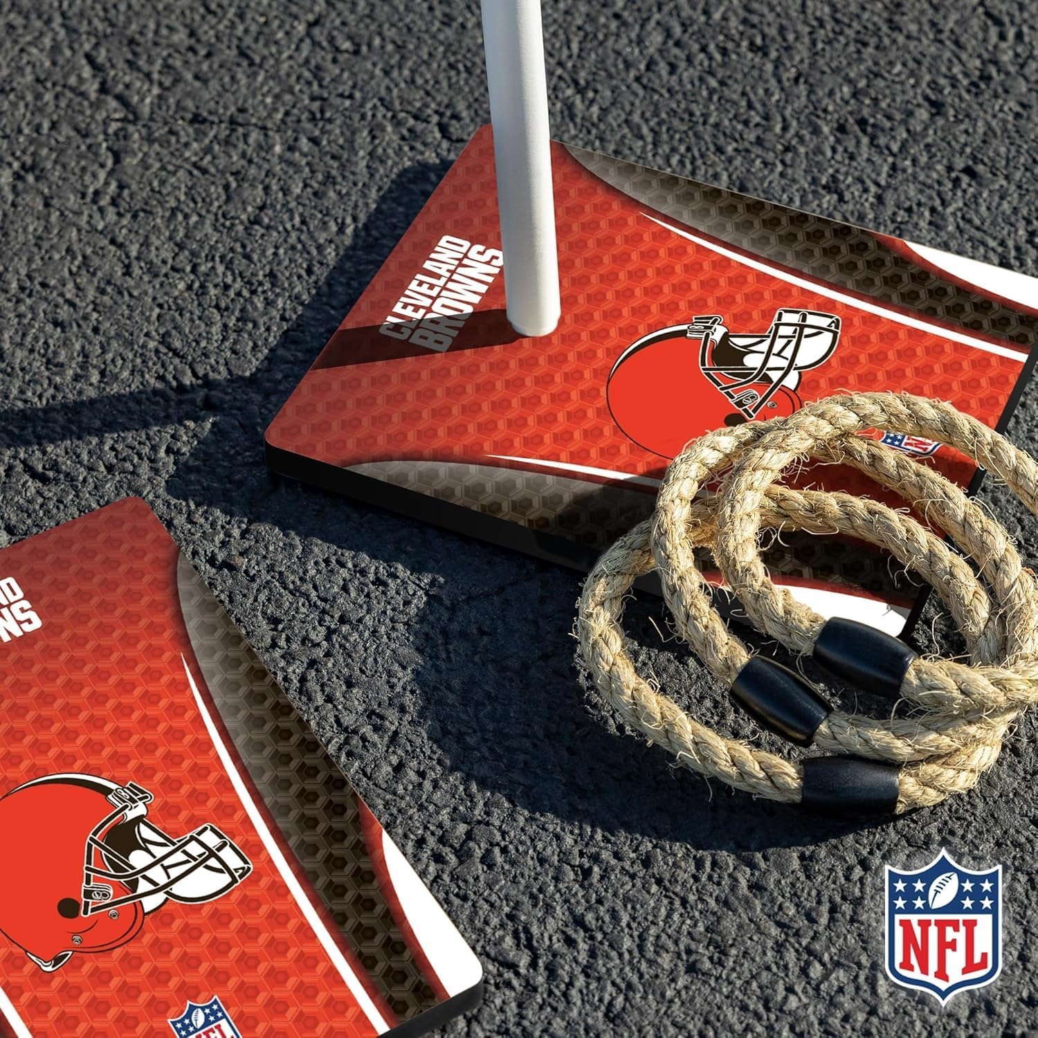 Solid Wood NFL Quoits Set with Direct Print HD Team Graphics – Tailgate Ring Toss Game – Great Gift for Any Football Fan  Ring Toss Family Outdoor Games for The Beach(Cleveland Browns)