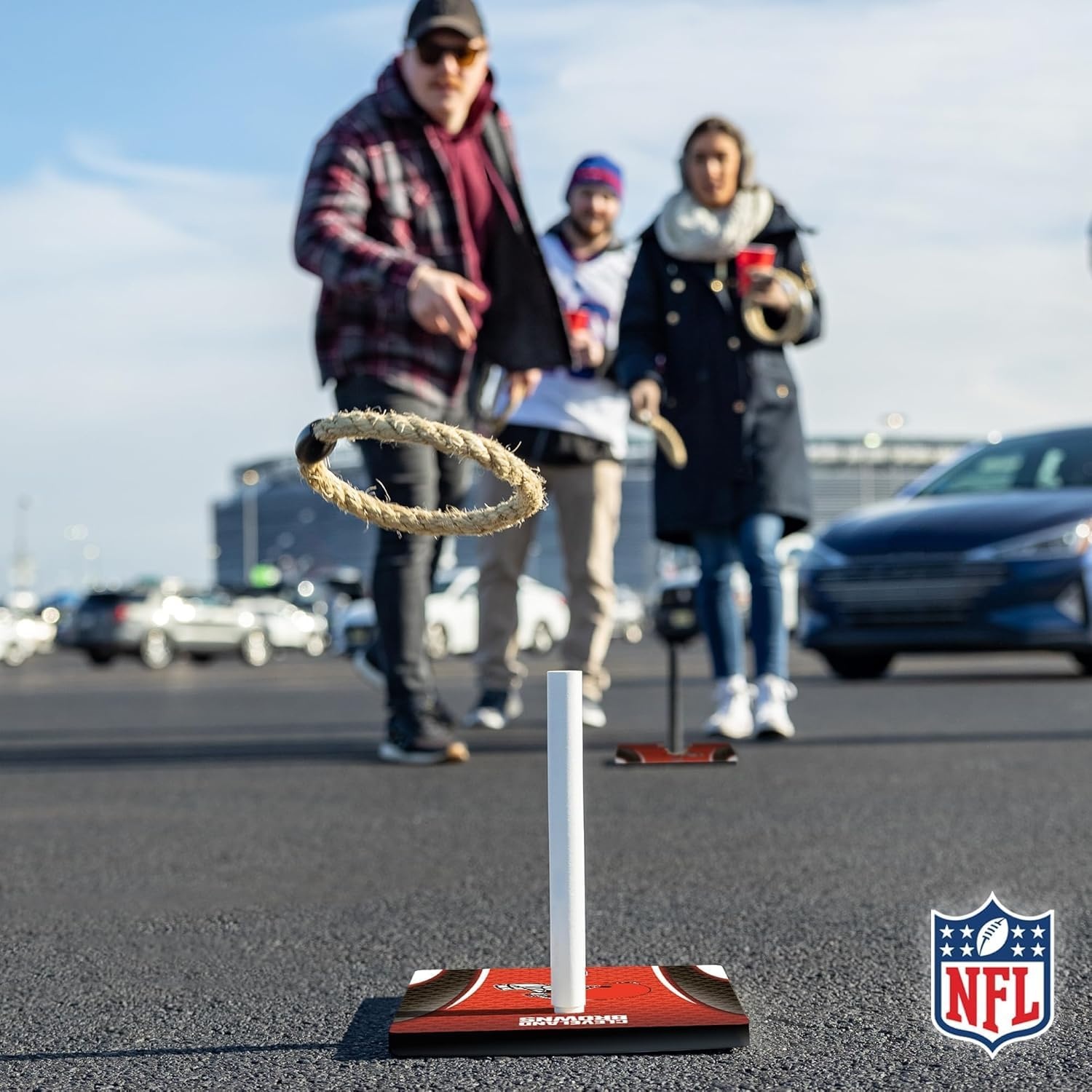 Solid Wood NFL Quoits Set with Direct Print HD Team Graphics – Tailgate Ring Toss Game – Great Gift for Any Football Fan  Ring Toss Family Outdoor Games for The Beach(Cleveland Browns)