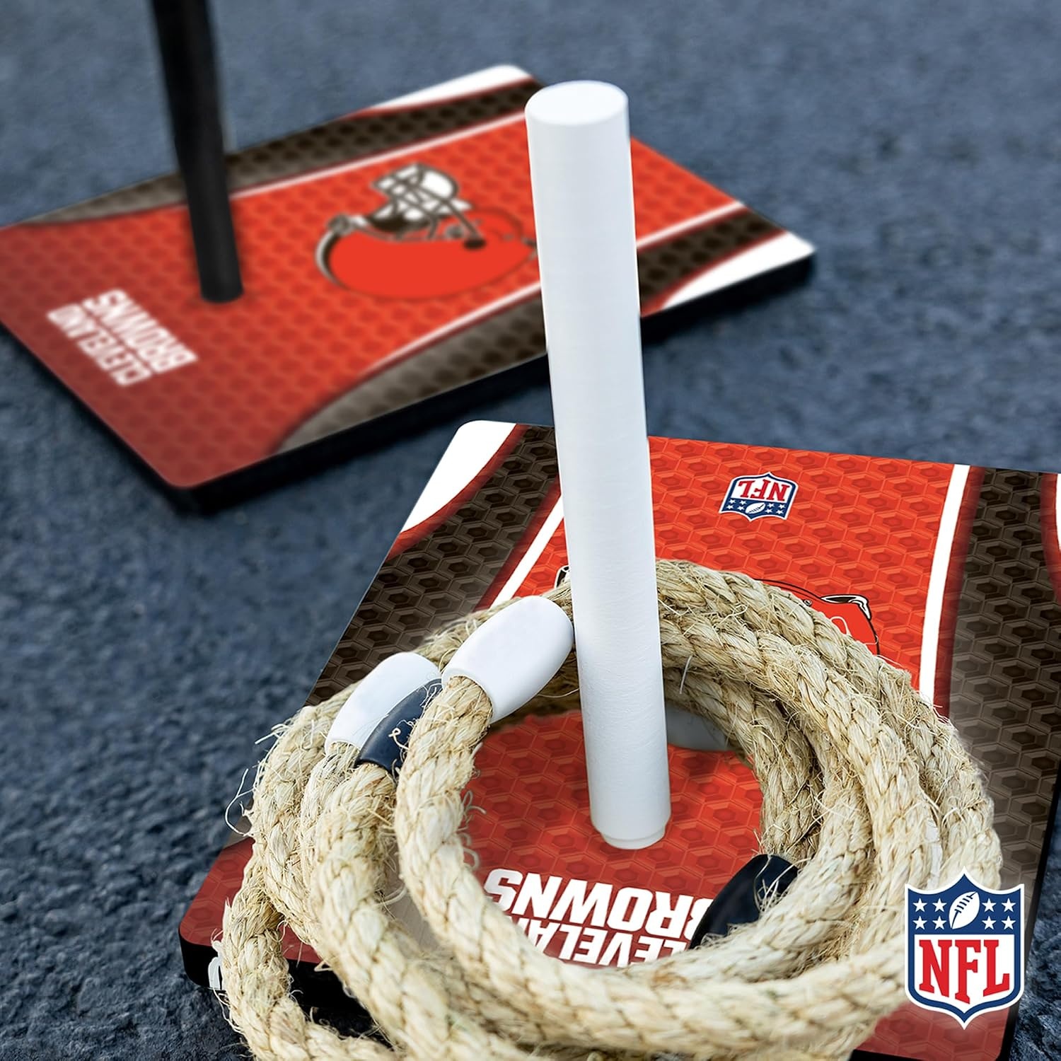 Solid Wood NFL Quoits Set with Direct Print HD Team Graphics – Tailgate Ring Toss Game – Great Gift for Any Football Fan  Ring Toss Family Outdoor Games for The Beach(Cleveland Browns)
