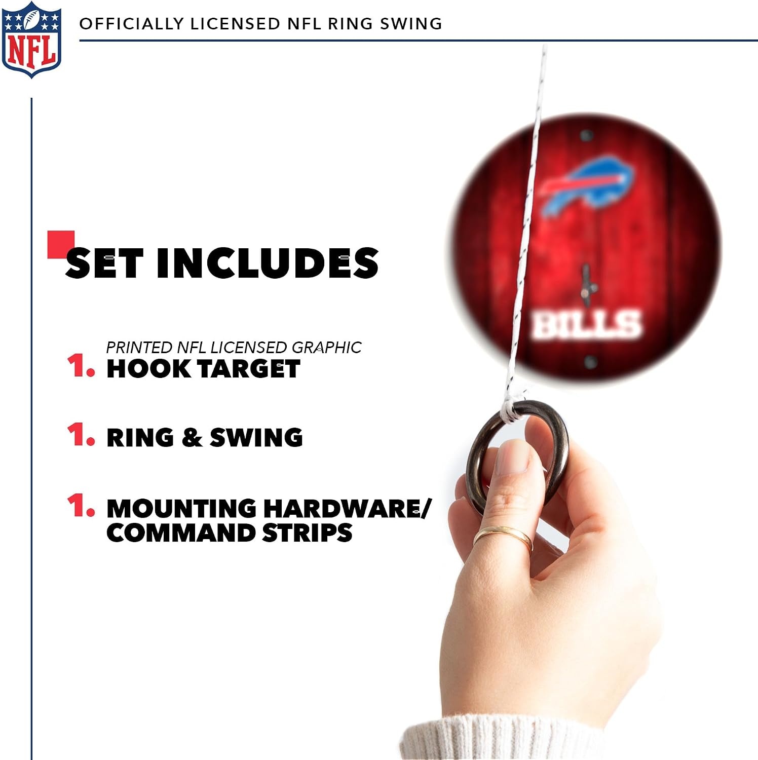 Solid Wood NFL Hook & Ring Toss Set with Direct Print HD Team Graphics – Easy Hang Hook and Ring Toss Target – Great Gift for Any Football Fan  Ring Toss Family Game for a Game Room(Buffalo Bills)
