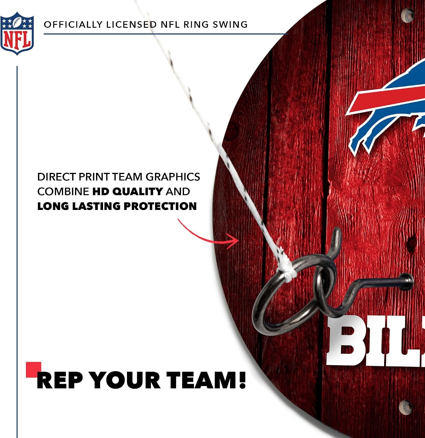 Solid Wood NFL Hook & Ring Toss Set with Direct Print HD Team Graphics – Easy Hang Hook and Ring Toss Target – Great Gift for Any Football Fan  Ring Toss Family Game for a Game Room(Buffalo Bills)