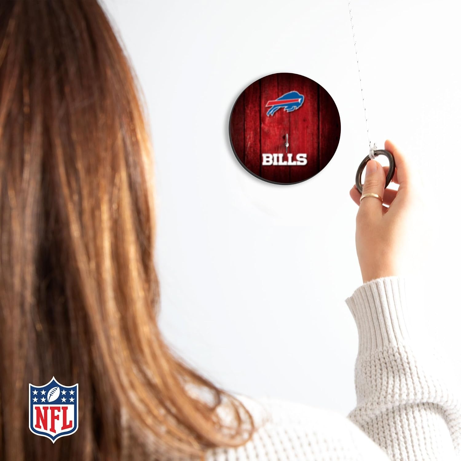 Solid Wood NFL Hook & Ring Toss Set with Direct Print HD Team Graphics – Easy Hang Hook and Ring Toss Target – Great Gift for Any Football Fan  Ring Toss Family Game for a Game Room(Buffalo Bills)
