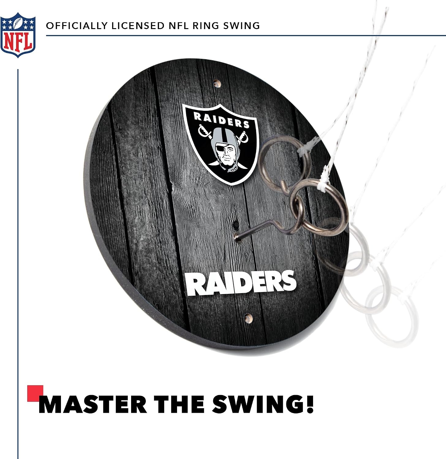 Solid Wood NFL Hook & Ring Toss Set with Direct Print HD Team Graphics – Easy Hang Hook and Ring Toss Target – Great Gift for Any Football Fan  Ring Toss Family Game for a Game Room(Las Vegas Raiders)