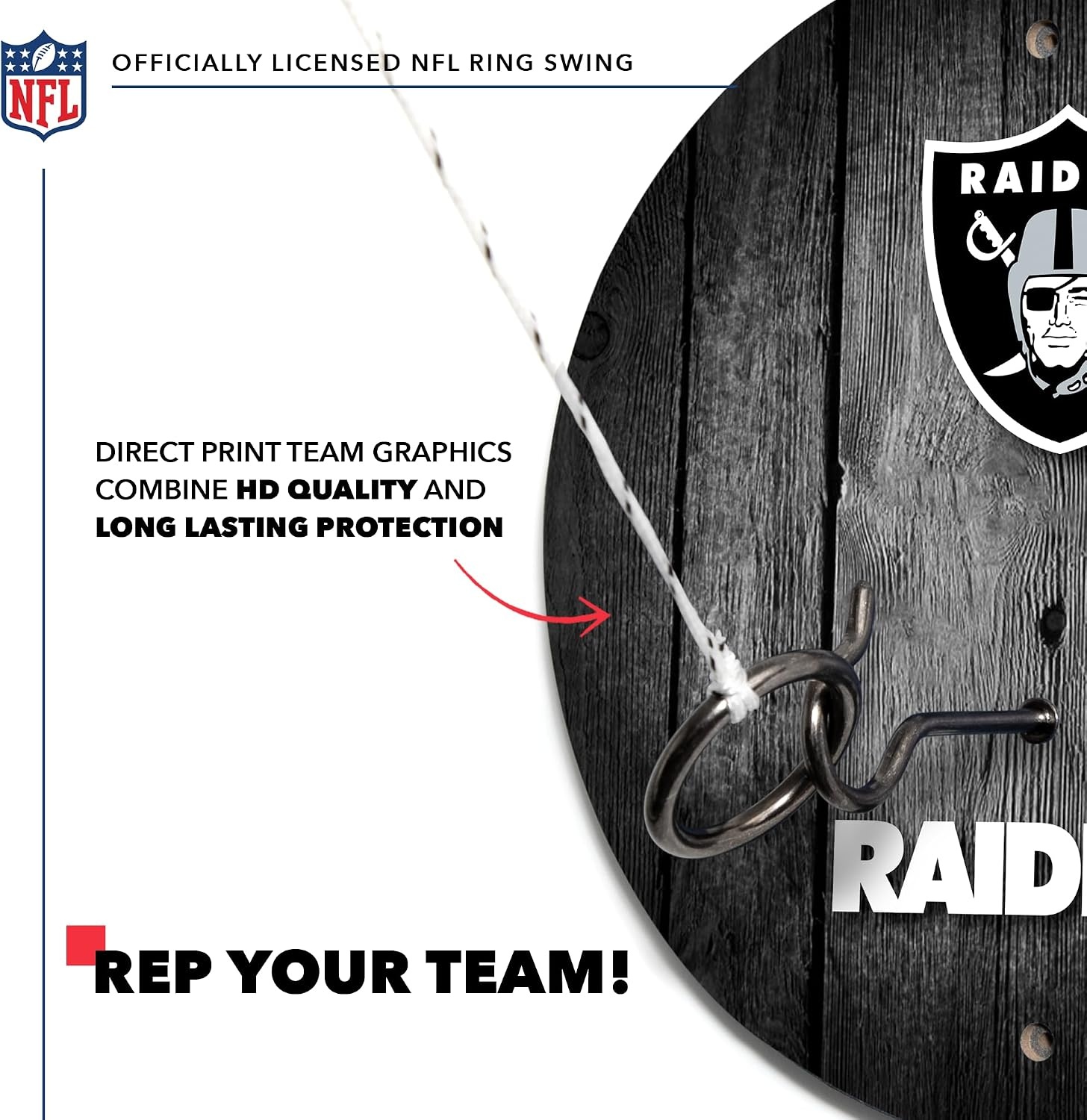 Solid Wood NFL Hook & Ring Toss Set with Direct Print HD Team Graphics – Easy Hang Hook and Ring Toss Target – Great Gift for Any Football Fan  Ring Toss Family Game for a Game Room(Las Vegas Raiders)